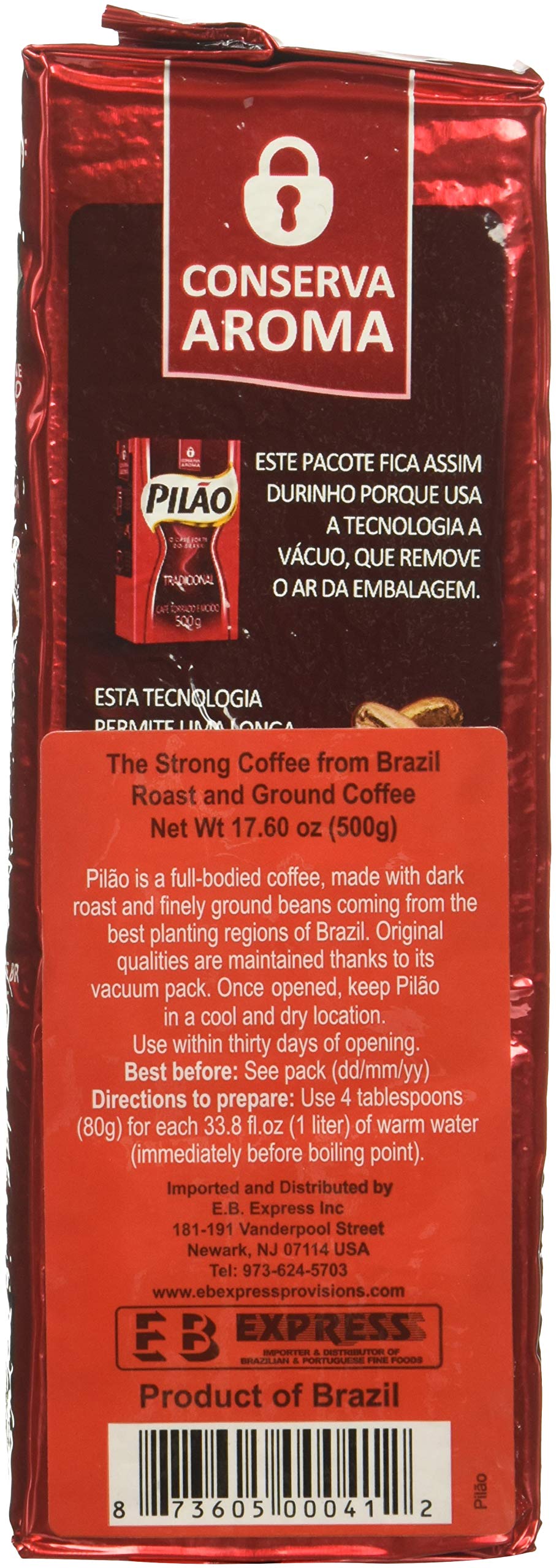 Coffee Rost And Ground - Caf   Torrado E Mo  Do - Pilao 17.60Oz. (500G) - Gluten-Free - (Pack Of 02)