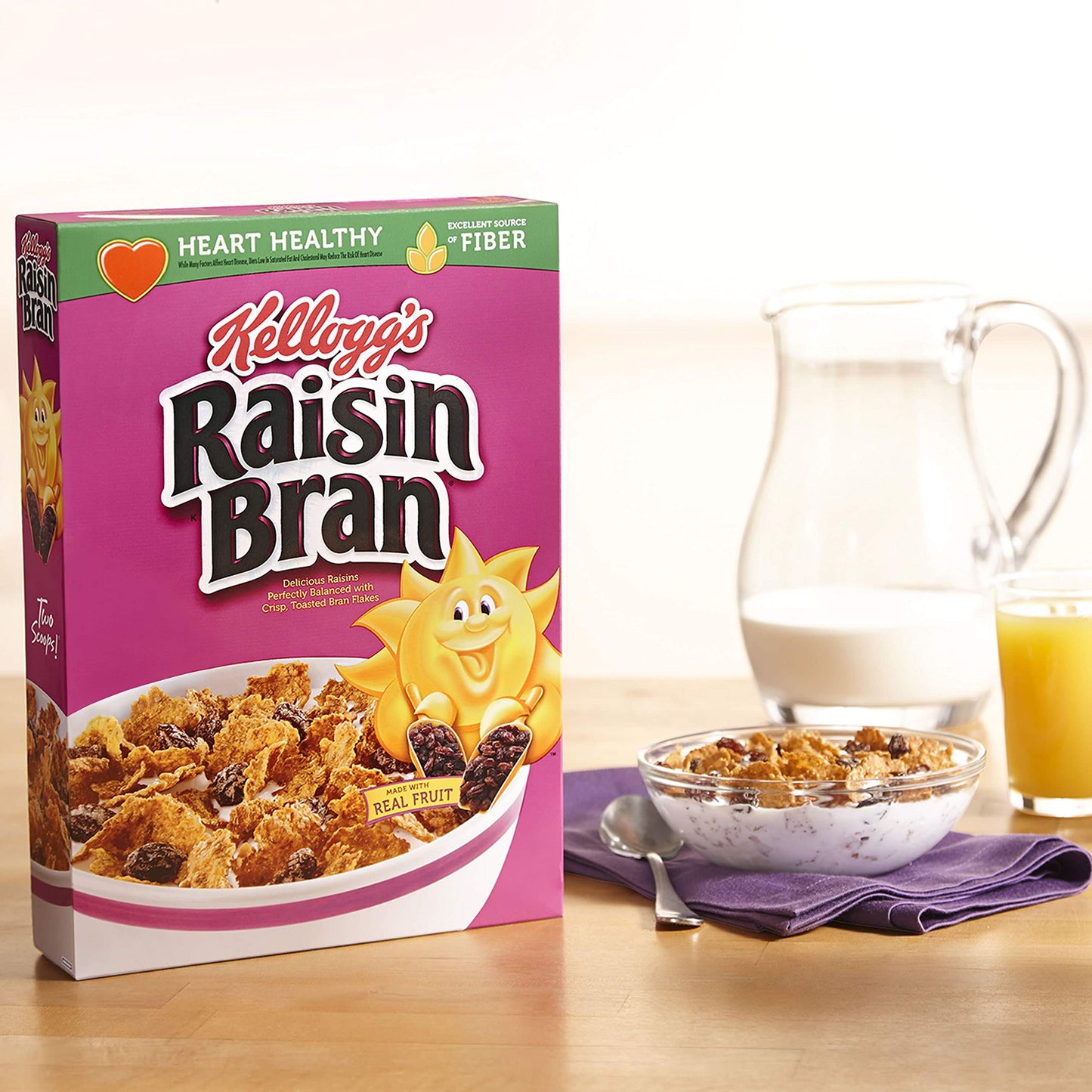 Kellogg's Raisin Bran Cereal, Original, Excellent Source of Fiber, 76.5 oz (2 Bags) - Nutritious Breakfast Option