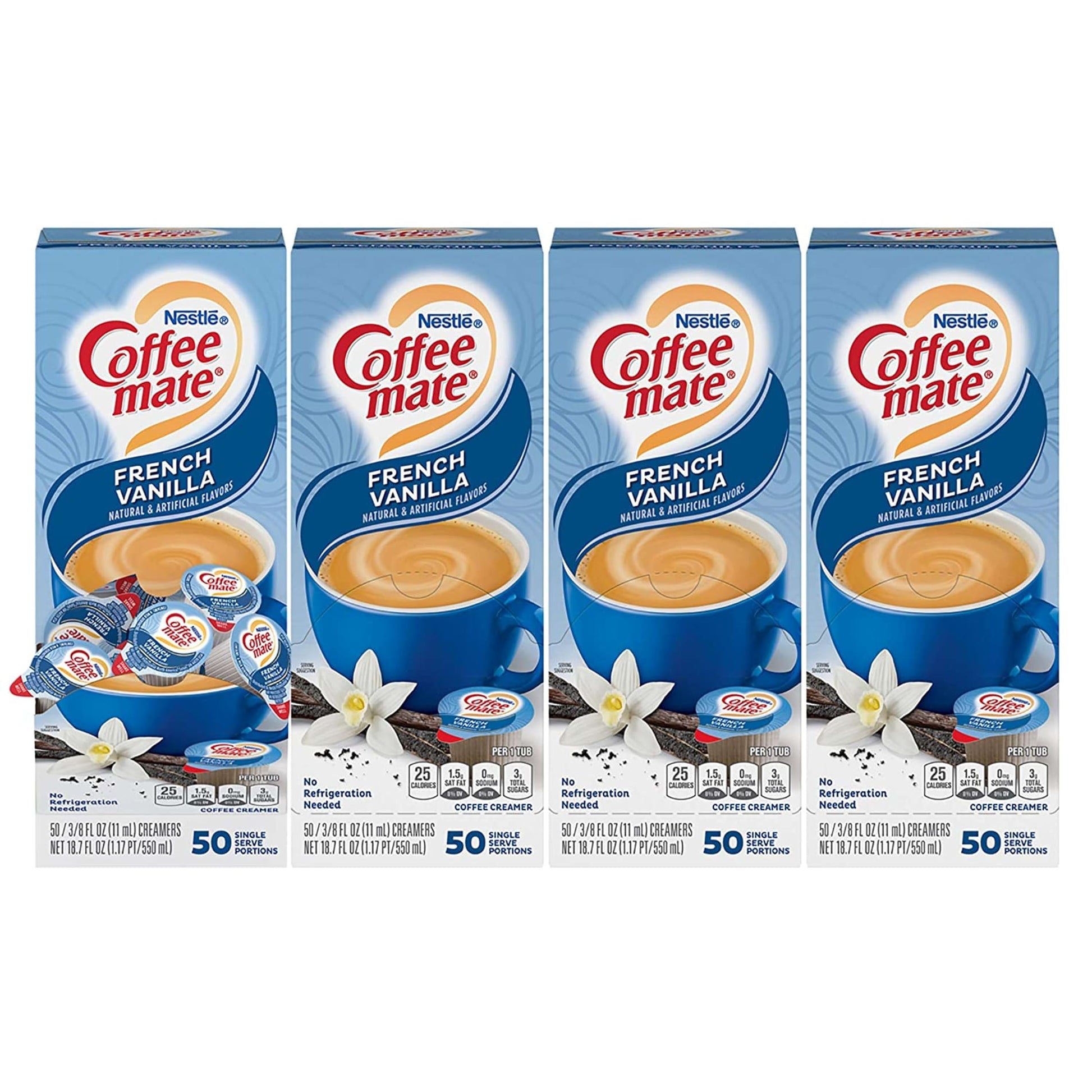 Nestle Coffee Mate Coffee Creamer, French Vanilla, Liquid Creamer Singles, Non Dairy, No Refrigeration, Box of 50 Singles (Pack 