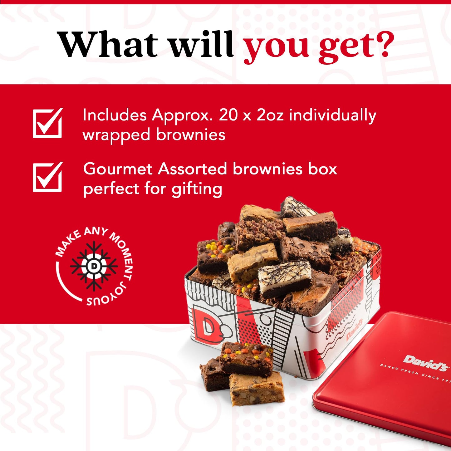 David'S Cookies Assorted Brownies Gift Tin - 20 Slices Of Individually Wrapped Gourmet Brownies - Delicious Variety Of Flavors,