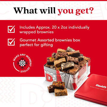 David'S Cookies Assorted Brownies Gift Tin - 20 Slices Of Individually Wrapped Gourmet Brownies - Delicious Variety Of Flavors,