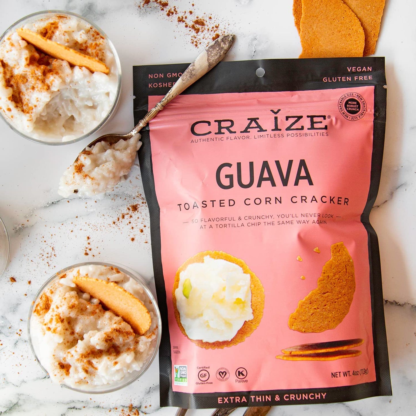 Craize Miami Mix | Sweet Corn, Coconut, Guava Crisps | Gluten Free, Vegan, Kosher, Toasted Corn Crackers | 3 pack, 4 oz each