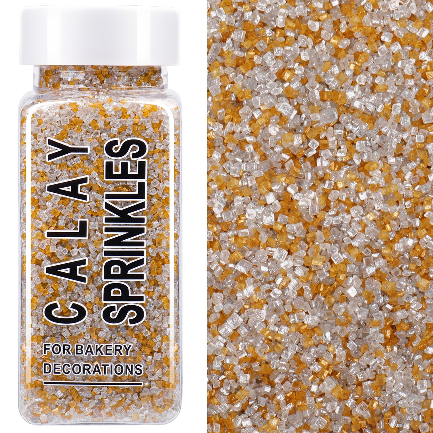 Gold Silver White Sanding Sugar Sprinkles Mix  4.6 Oz Edible Sparkling Sugar Crystals For Baking Topping  Cupcakes  Cookies  Ice Cream & Cake Decorating  Wedding Party Christmas Holiday Supplies