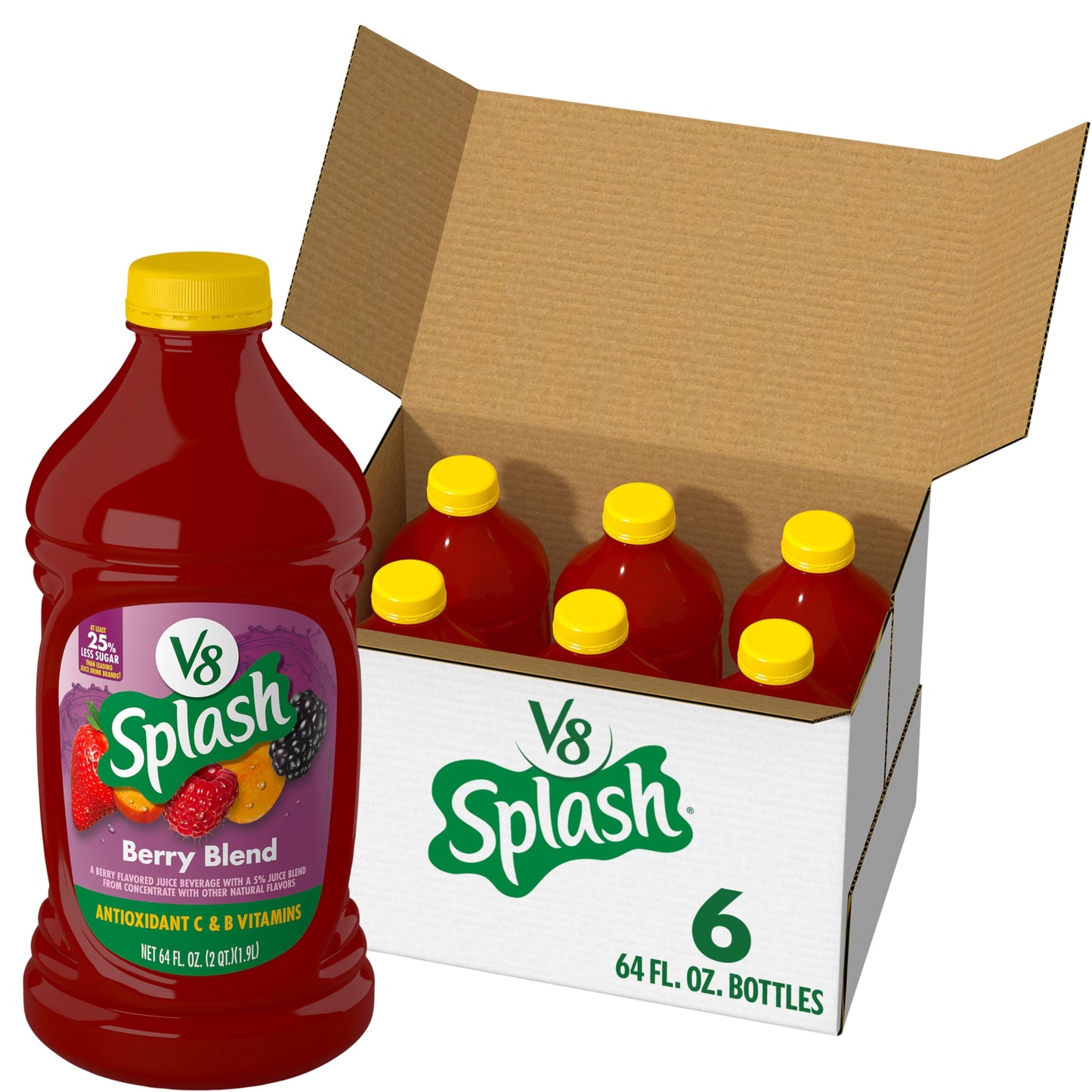 V8 Splash Berry Blend Flavored Beverage, 64 fl oz Bottle (6 Pack)