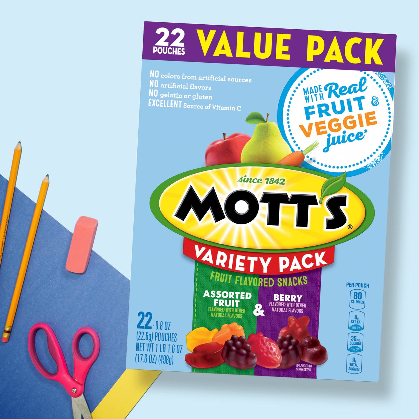 Mott'S Fruit Flavored Snacks, Assorted Fruit And Berry, Gluten Free Snack, Variety Value Pack, 22 Pouches, 17.6 Oz