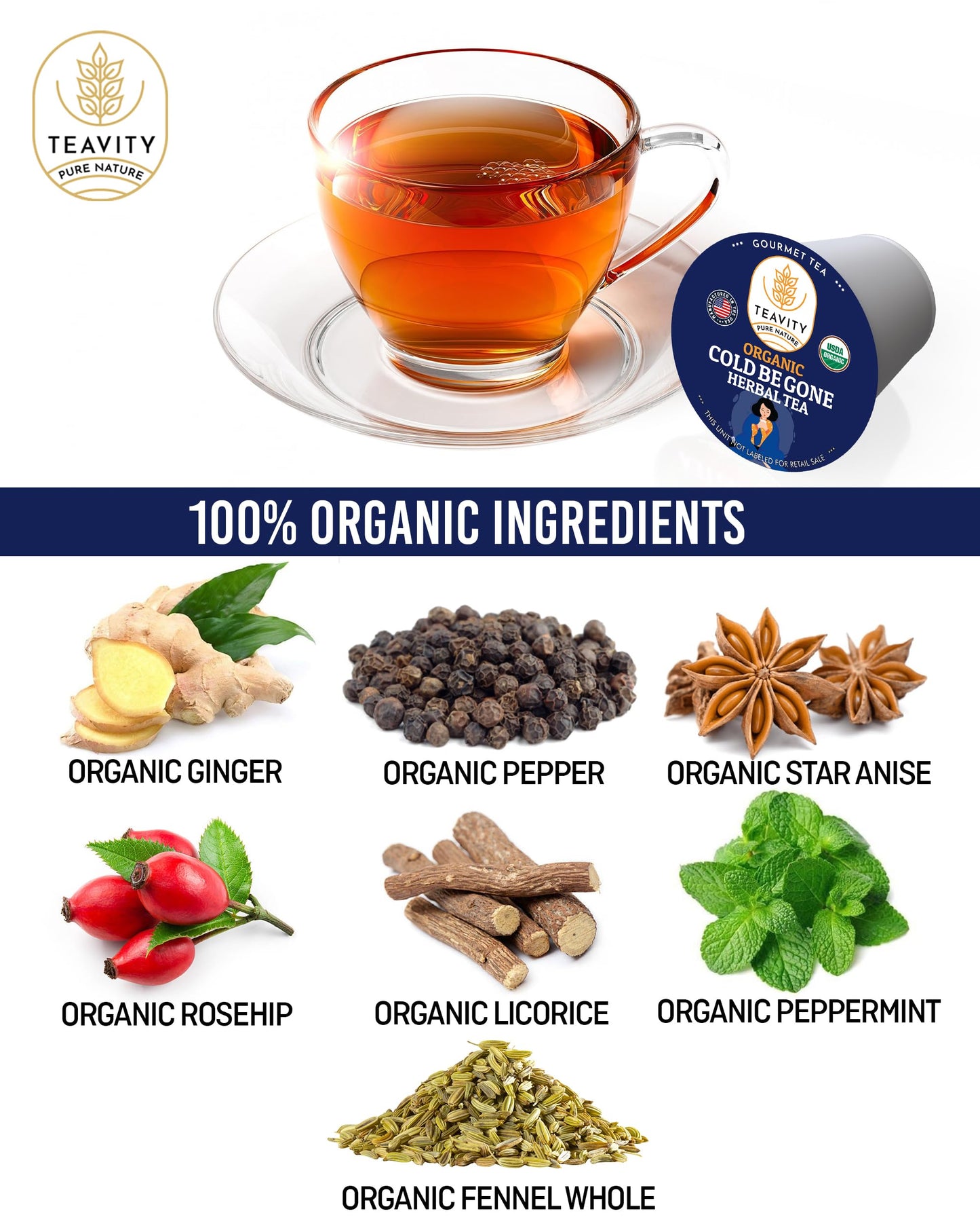 Teavity Organic Rooibos Tea Pods for Keurig - Unsweetened Decaf with Lemon, Mint, Licorice - 24 Count