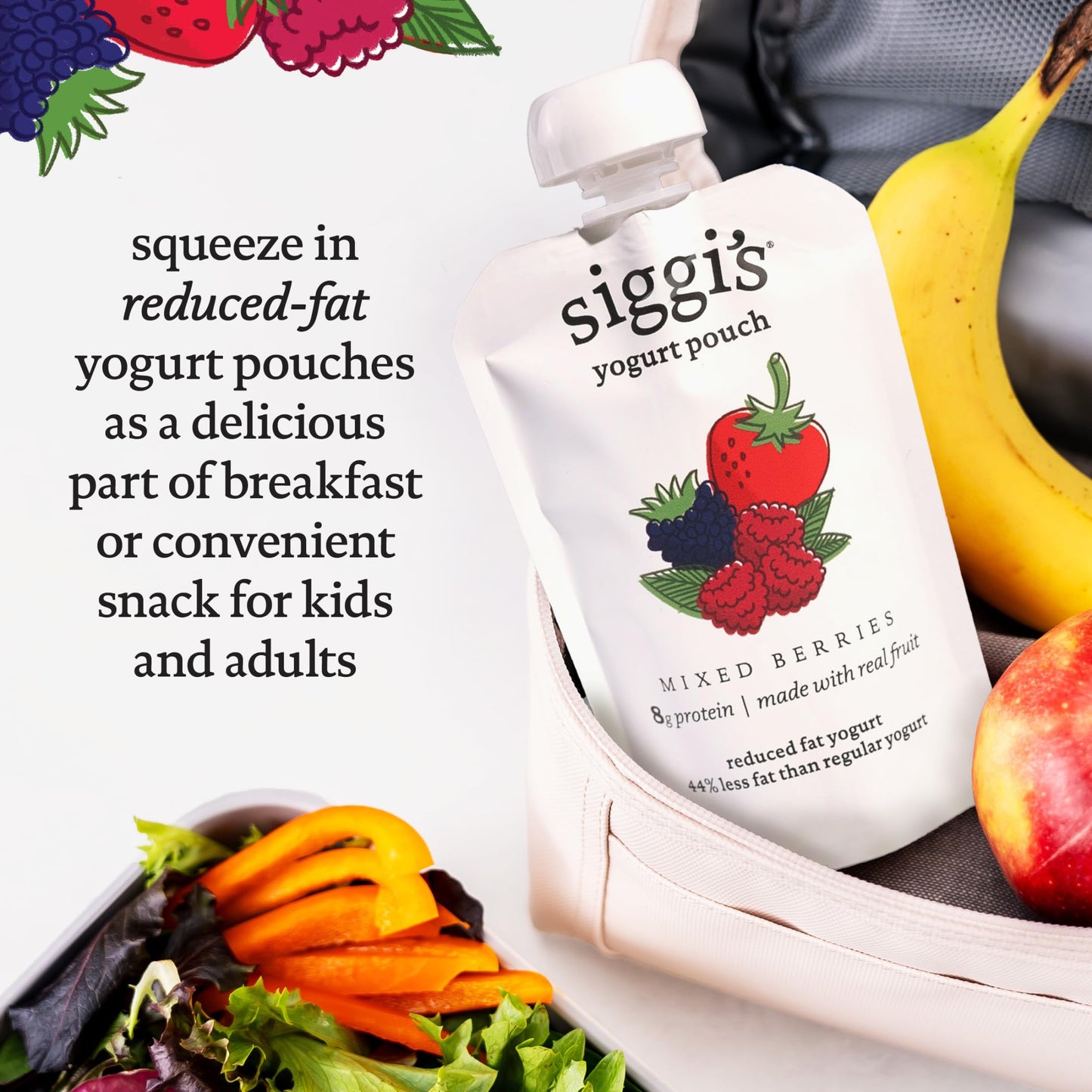 siggis Kids Lowfat Yogurt Pouches, Mixed Berries, 3.5 oz. Each, 4 Ct - 2% Milkfat