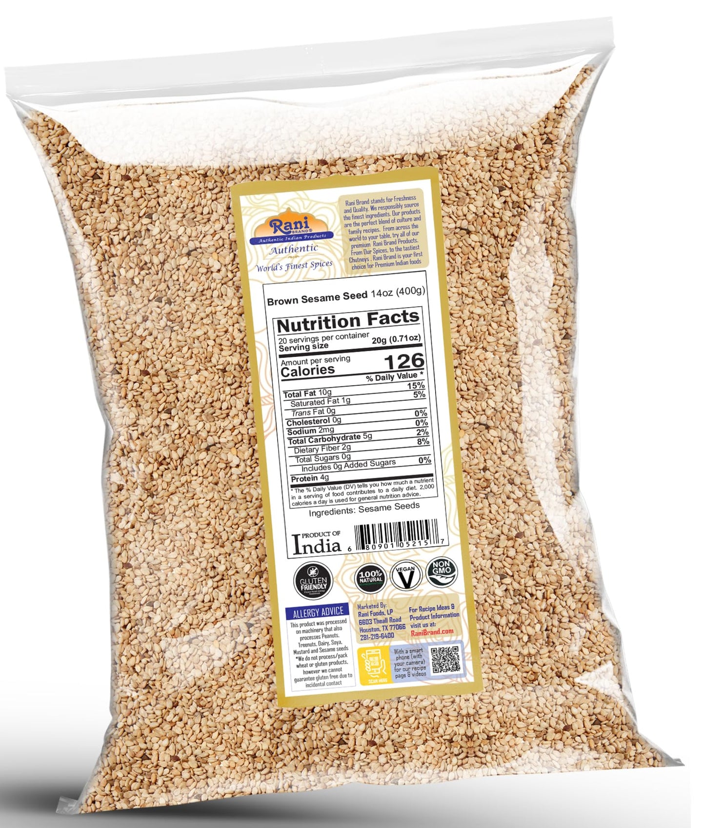 Rani Sesame Seeds Whole Brown, Raw (Till) 14Oz (400Gm) ~ All Natural | Gluten Friendly | Non-Gmo | Kosher | Vegan | Indian Origi