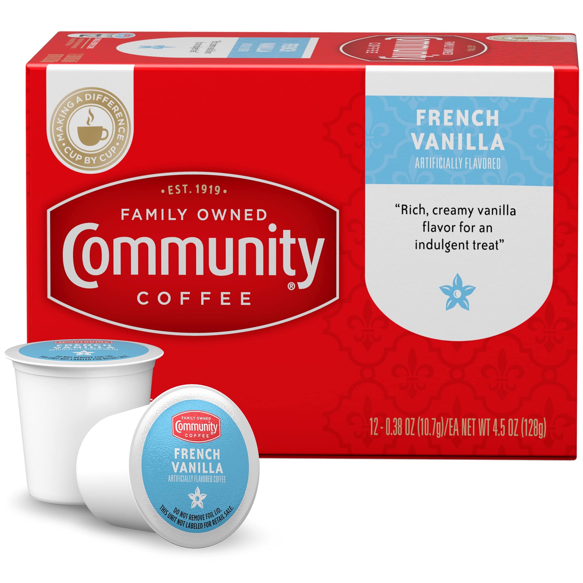 Community Coffee French Vanilla Flavored Coffee Pods, Medium Roast, 36 Count, Compatible with Keurig 2.0, 12 Count (Pack of 3)