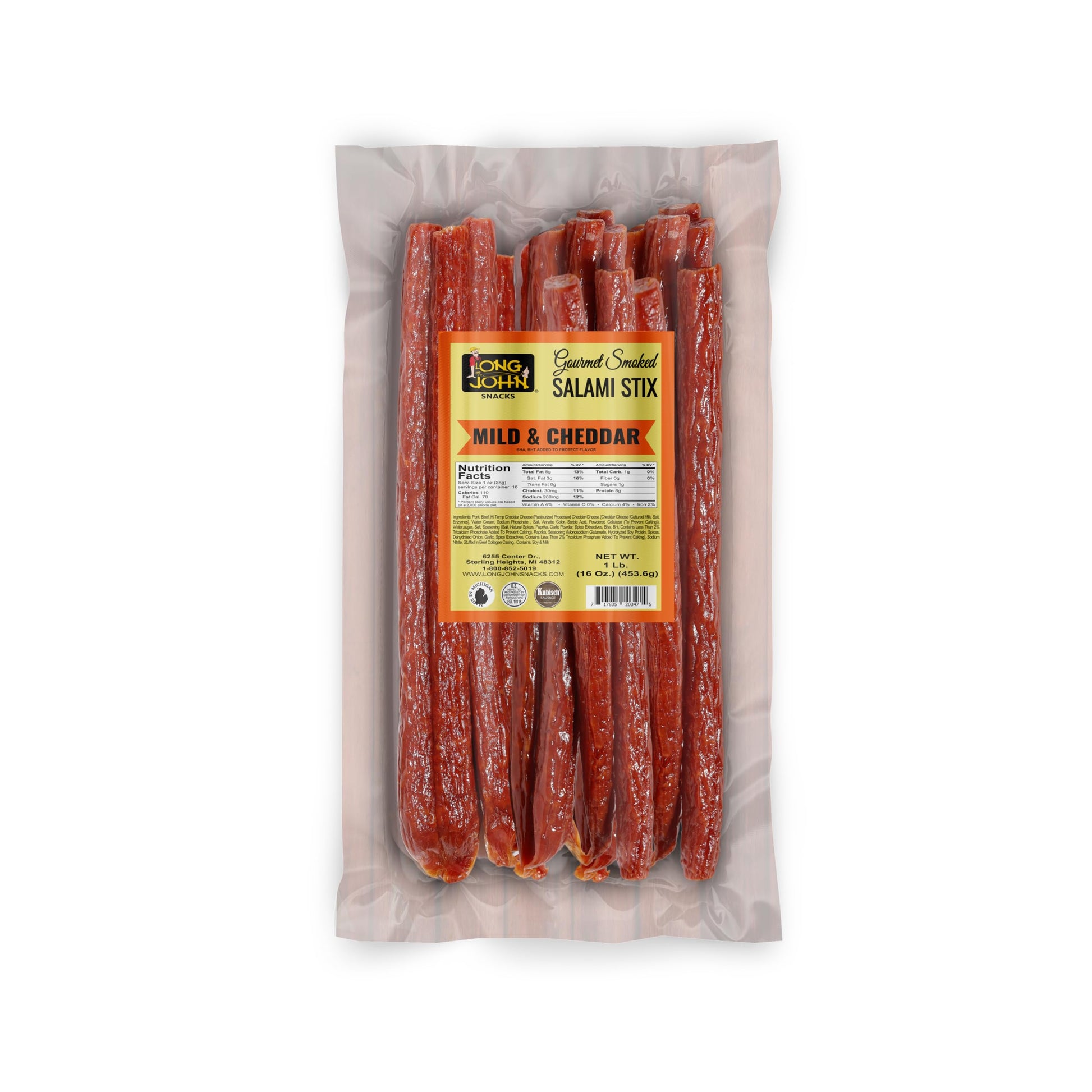 Long John Snacks Dried Salami Sticks - High Protein, Low Carb, Gluten-Free - 1 lb Bulk Pack