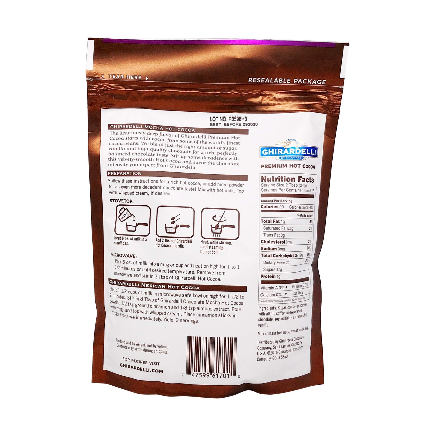Ghirardelli Chocolate Company Hot Chocolate Mocha Pouch, 10.5 Ounce