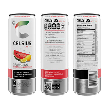 CELSIUS Sparkling Watermelon Lemonade Energy Drink, 12 Fl Oz (Pack of 12) - Functional, Refreshing, Essential Energy Beverage