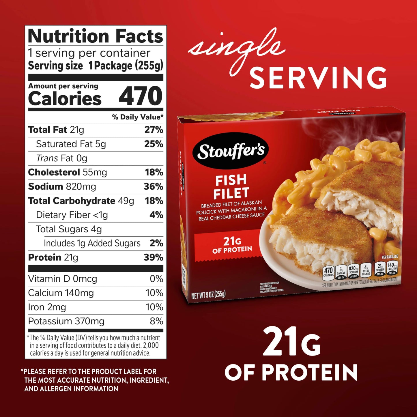 Stouffers Fish Filet, Single Serve, Frozen Fish Filet, Single Frozen Meals 9 oz