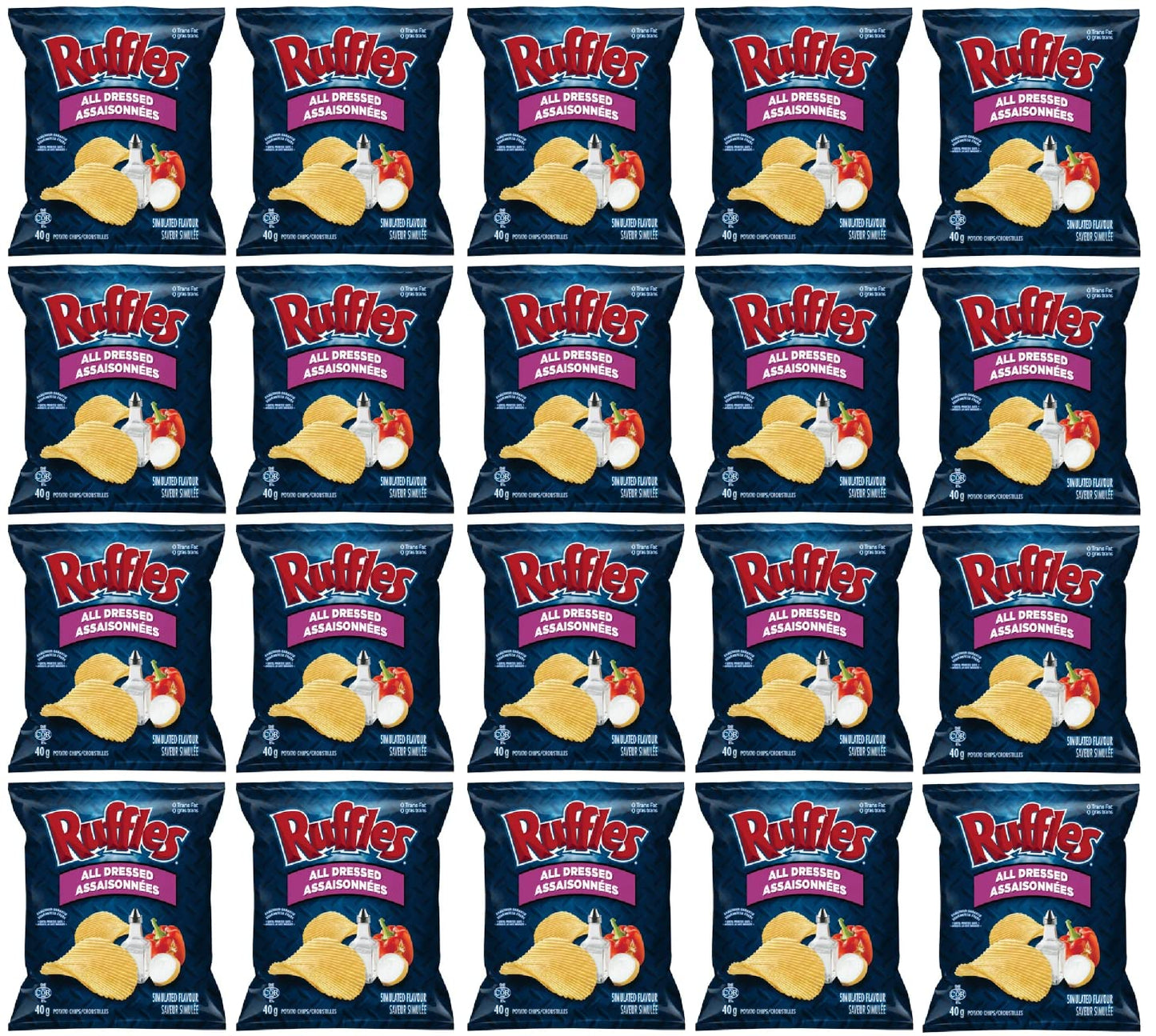Snowbird Sweets Ruffles All Dressed Chips Mini Bags - 40g (20 Count) - Imported from Canada - 5.64 Ounce Pack of 5