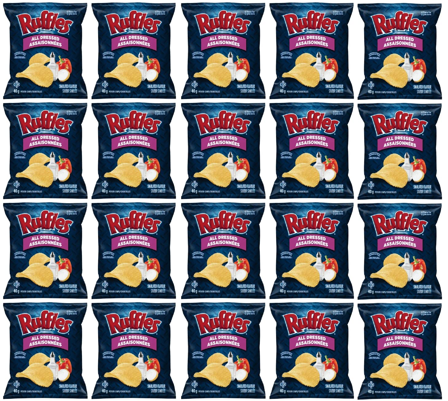 Snowbird Sweets Ruffles All Dressed Chips Mini Bags - 40g (20 Count) - Imported from Canada - 5.64 Ounce Pack of 5