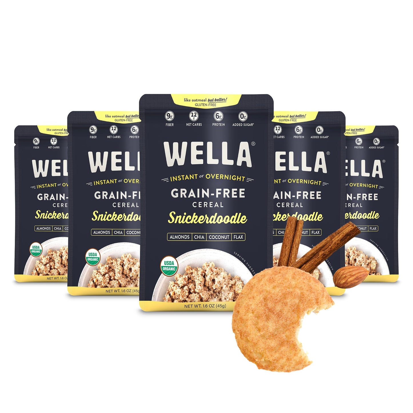 Wella Gluten-Free Oatmeal Alternative Hot Cereal, Snickerdoodle Flavor, 1.6 oz (Pack of 5)