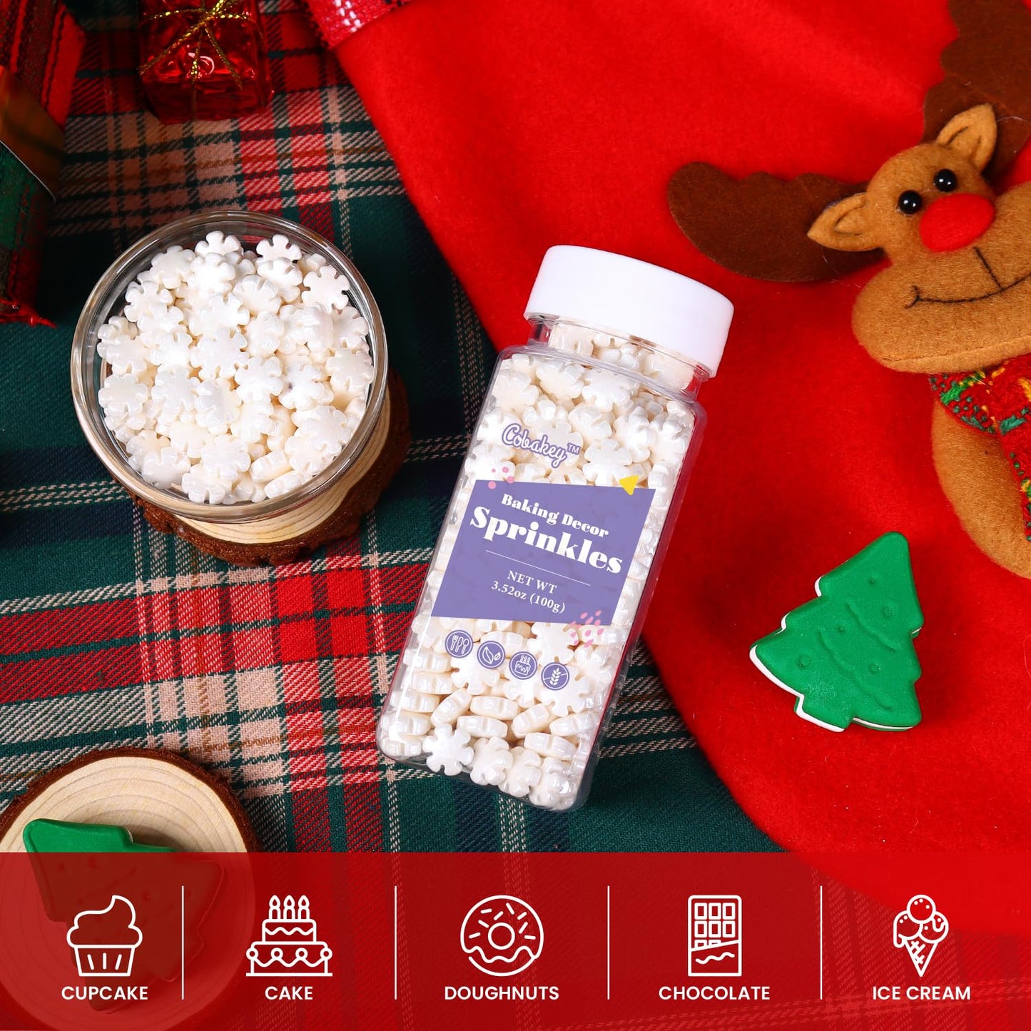 White Sprinkles For Cake Decorating 3.52 Ounce, White Snowflake Sprinkles Perfect For Cupcake Toppers Wedding Party Valentines H
