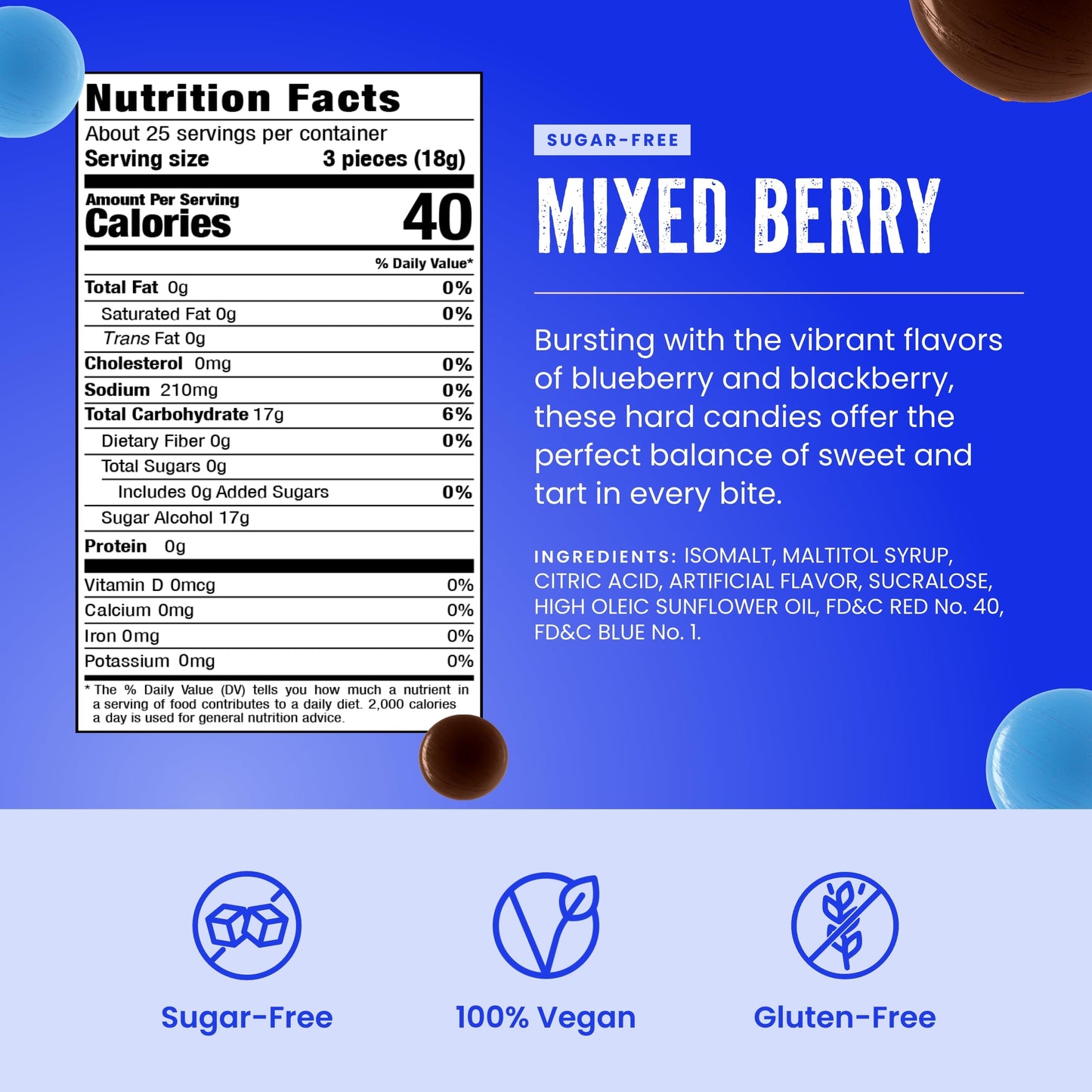 Cambie Sugar Free Mixed Berry Hard Candy - 1 lb Low Calorie Keto Friendly Snacks, Individually Wrapped, Resealable Pouch