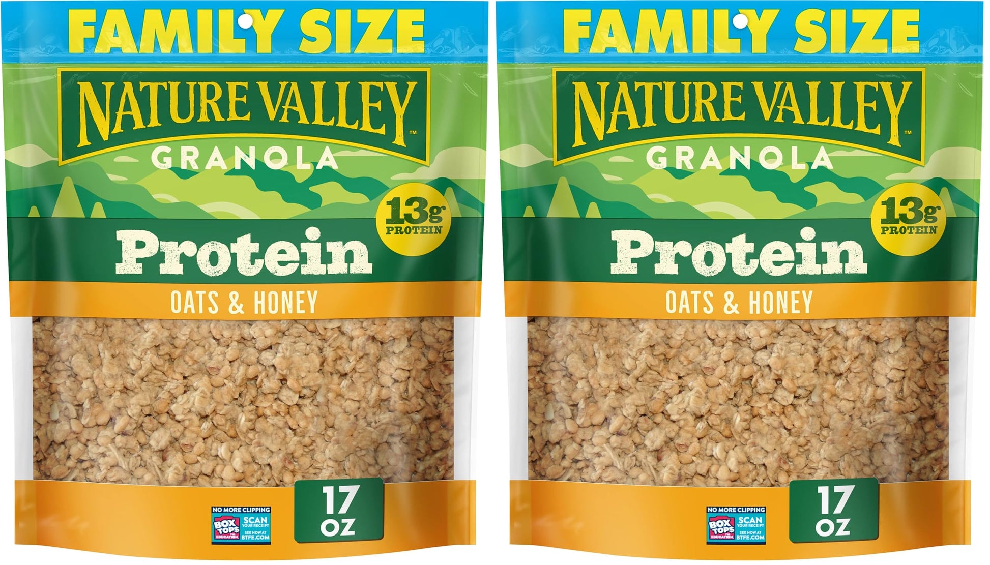 Nature Valley Protein Granola, Oats and Honey, Family Size, Resealable Bag, 17 OZ (Pack of 2)
