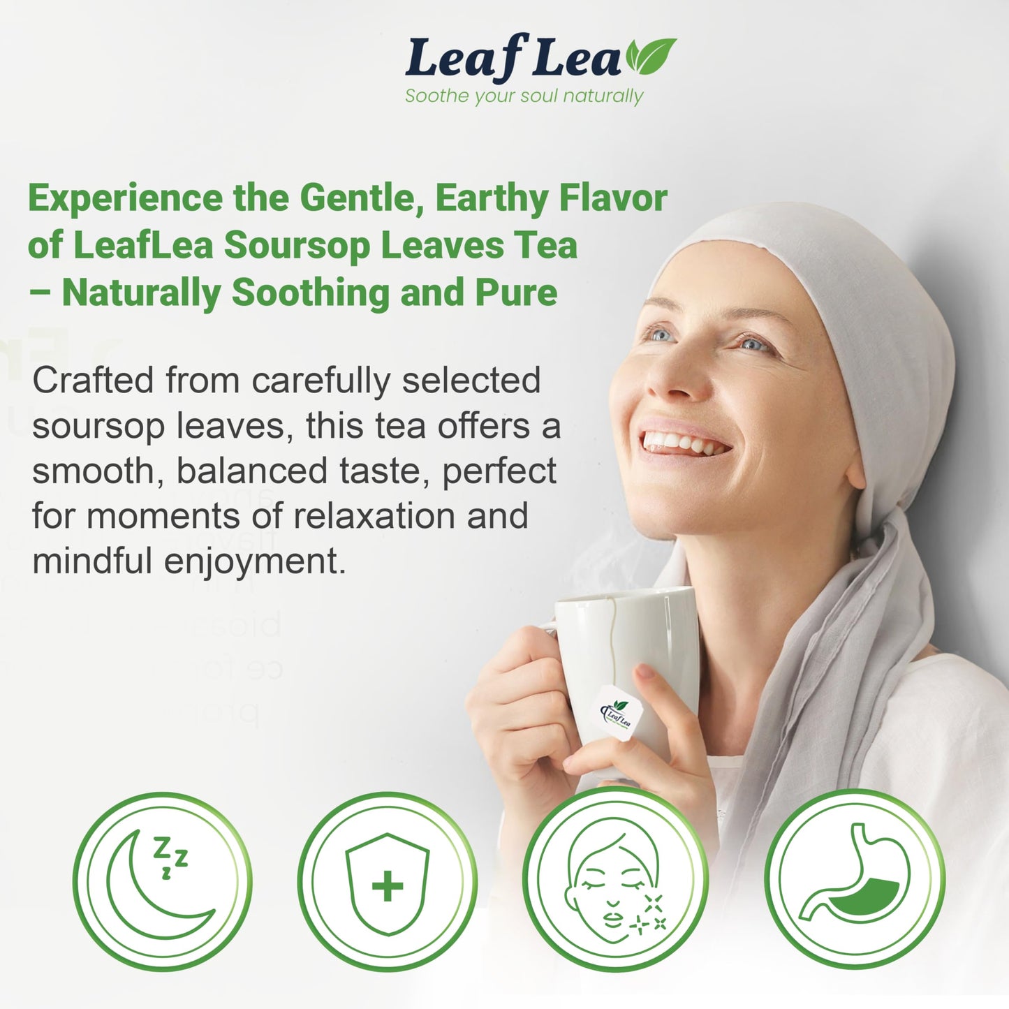 LeafLea Soursop Leaf Tea Bags - Natural Digestive Support, Caffeine-Free, 40 Bags