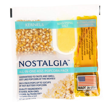 Nostalgia Movie Theater Style Popcorn Packets For Popcorn Machine, All-In-One Popcorn Kernels, Coconut Oil, Seasoning Salt Packs