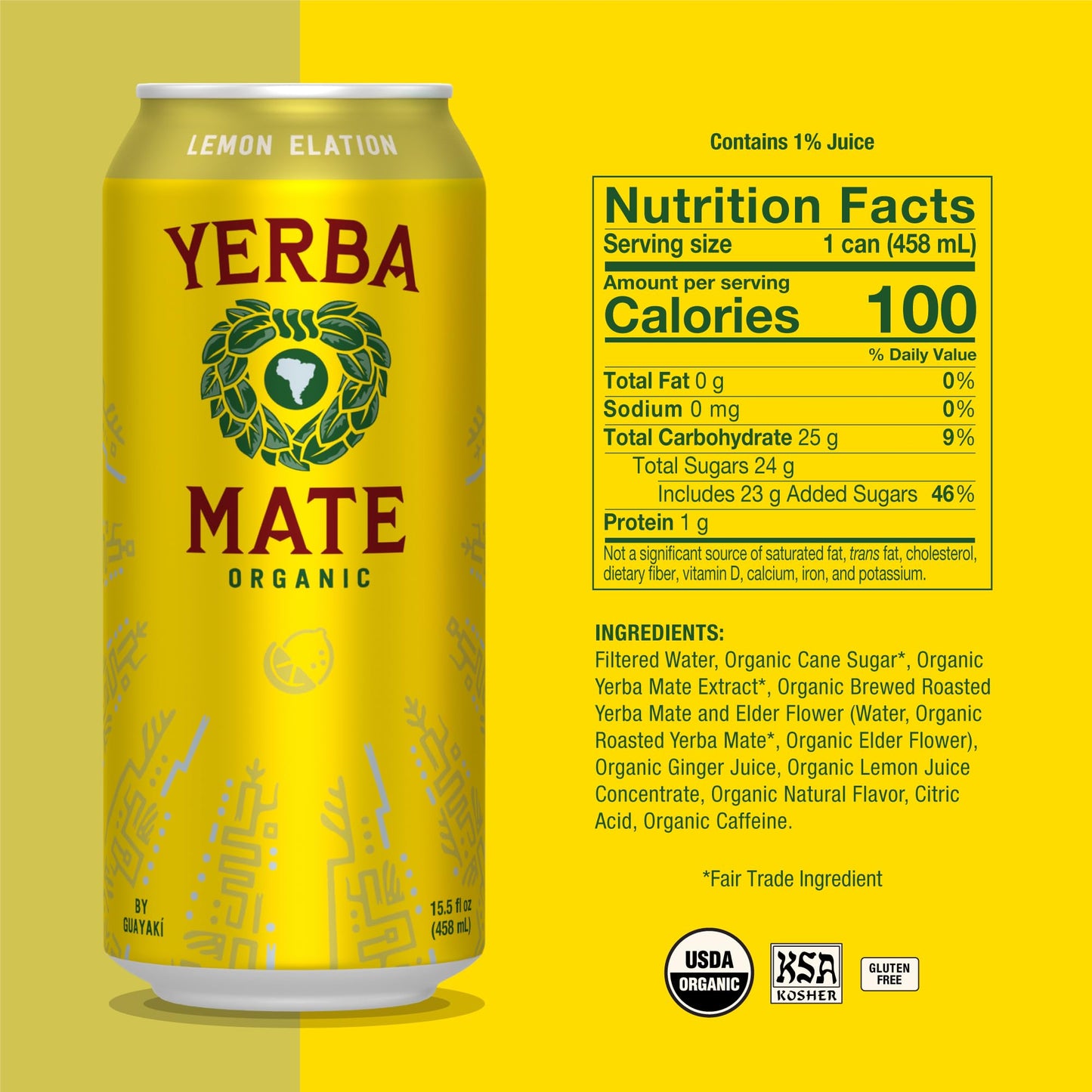 Guayaki Yerba Mate Energy Drink Alternative, Lemon Elation, 150mg Caffeine, 15.5 Fl Oz (Pack of 12)