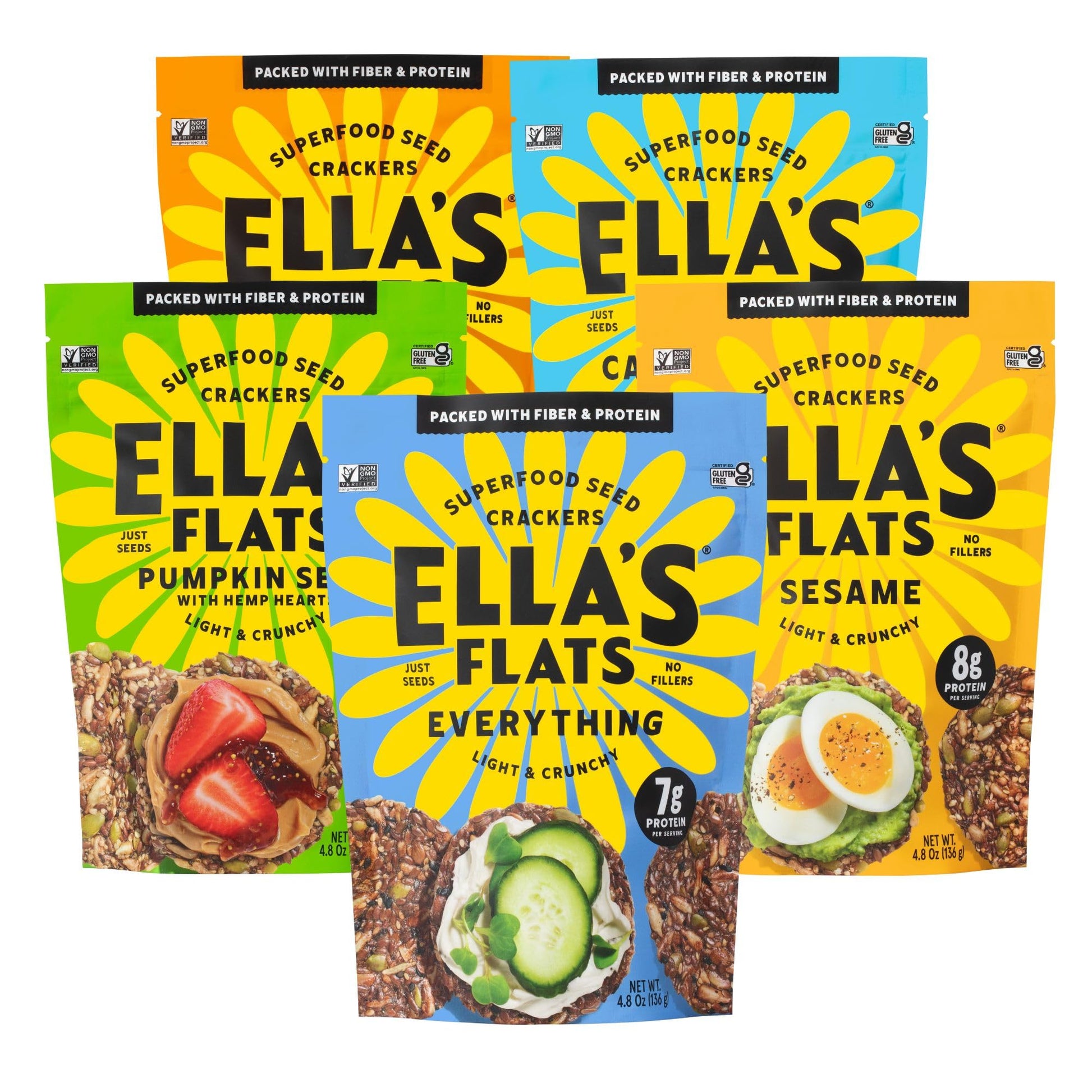 ELLAS FLATS Variety All Seed Savory Crisps - Gluten Free, Vegan, 4.8 oz (Pack of 5)
