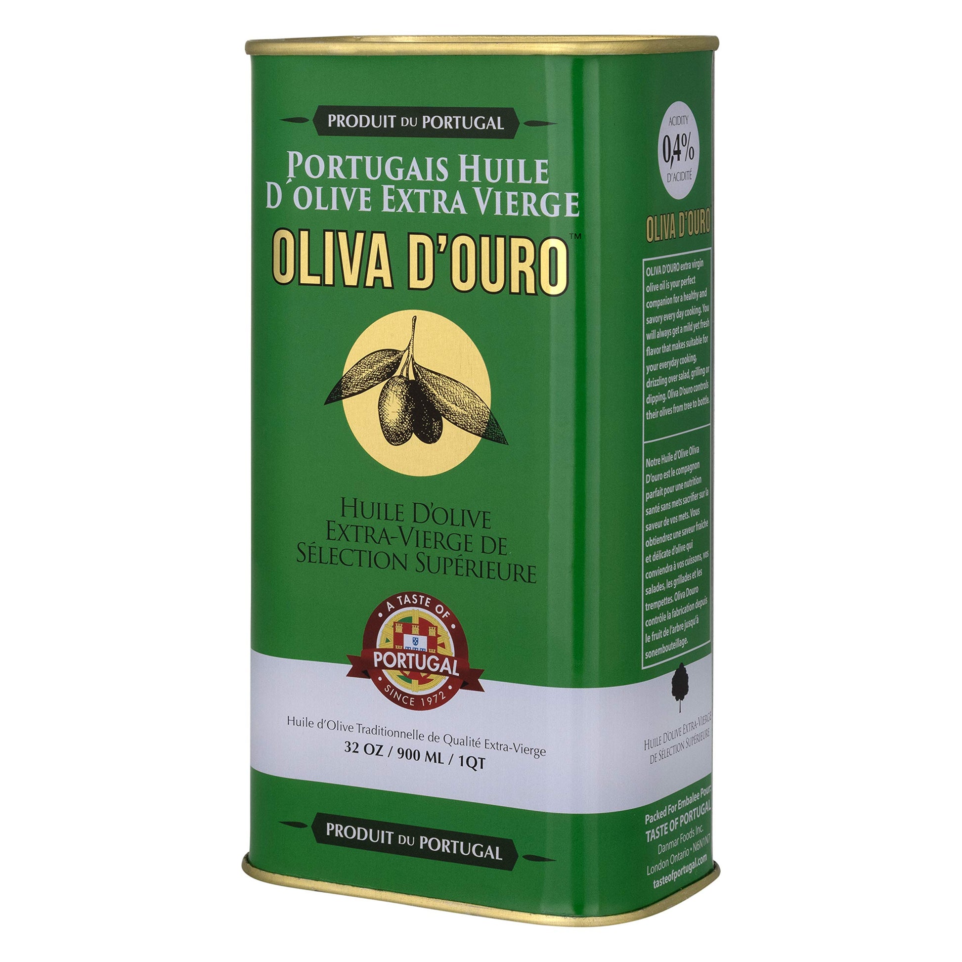 TASTE OF PORTUGAL Extra Virgin Olive Oil, Low Acidity 0.4%, 32 Fl Oz Tin, Light and Fruity