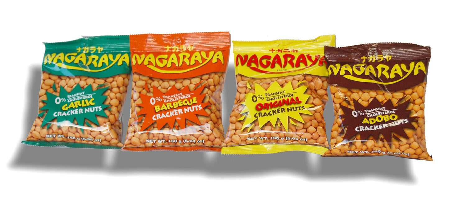 Nagaraya Cracker Nuts Assorted Bundle 4-Pack: Original, Barbecue, Garlic, Adobo