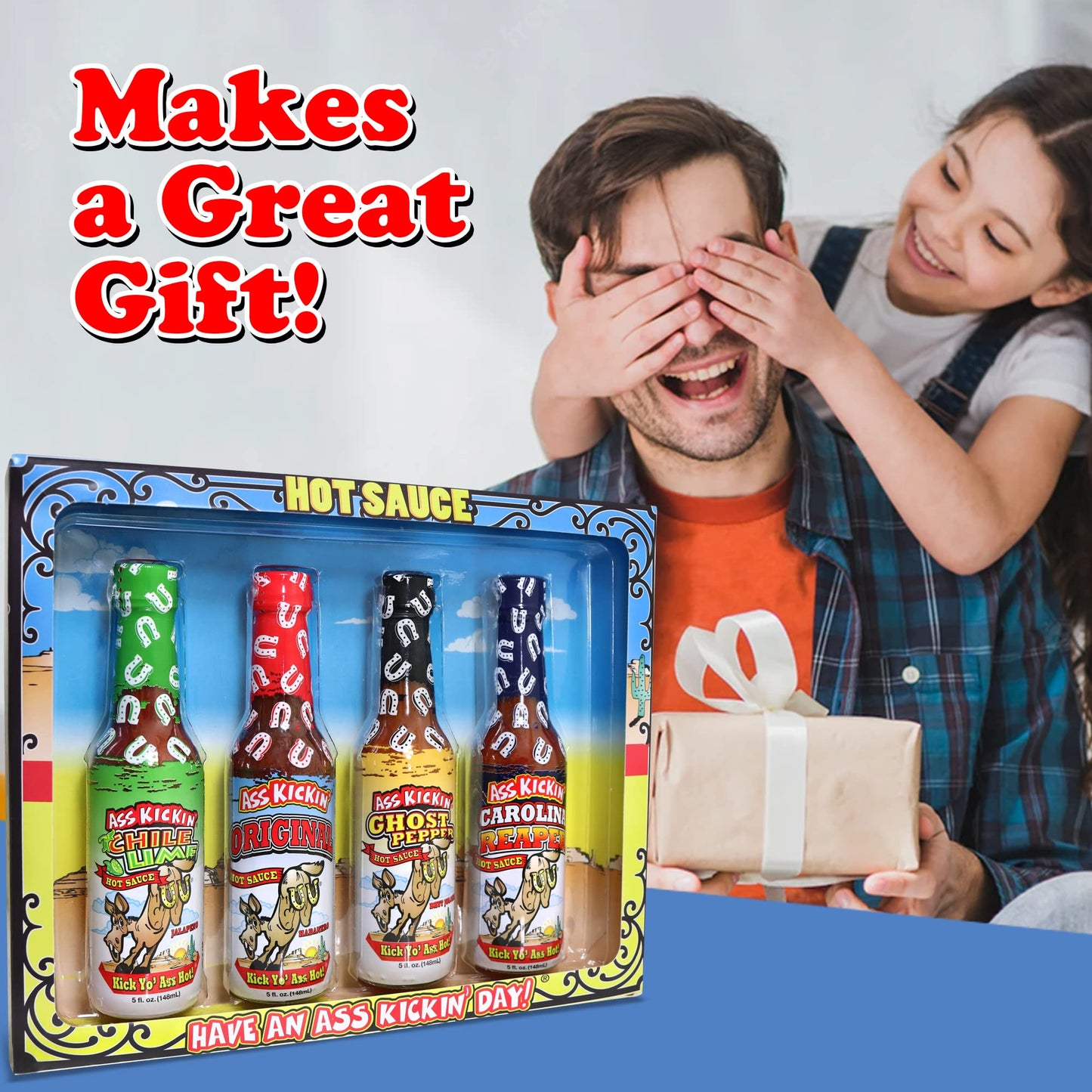ASS KICKIN Hot Sauce Gift Set - Premium Gourmet Hot Sauce for Wings & Burritos - 4 Pack of 5 Fl Oz