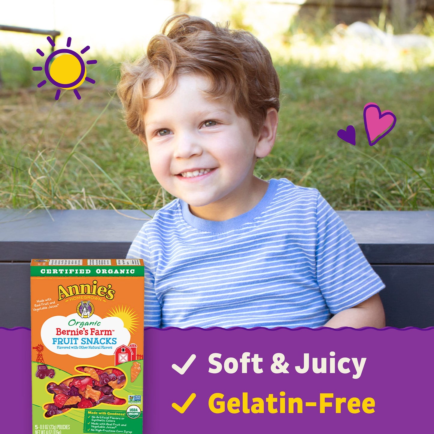 Annie'S Organic Bernie'S Farm Fruit Snacks, Gluten Free, 5 Pouches, 4 Oz.