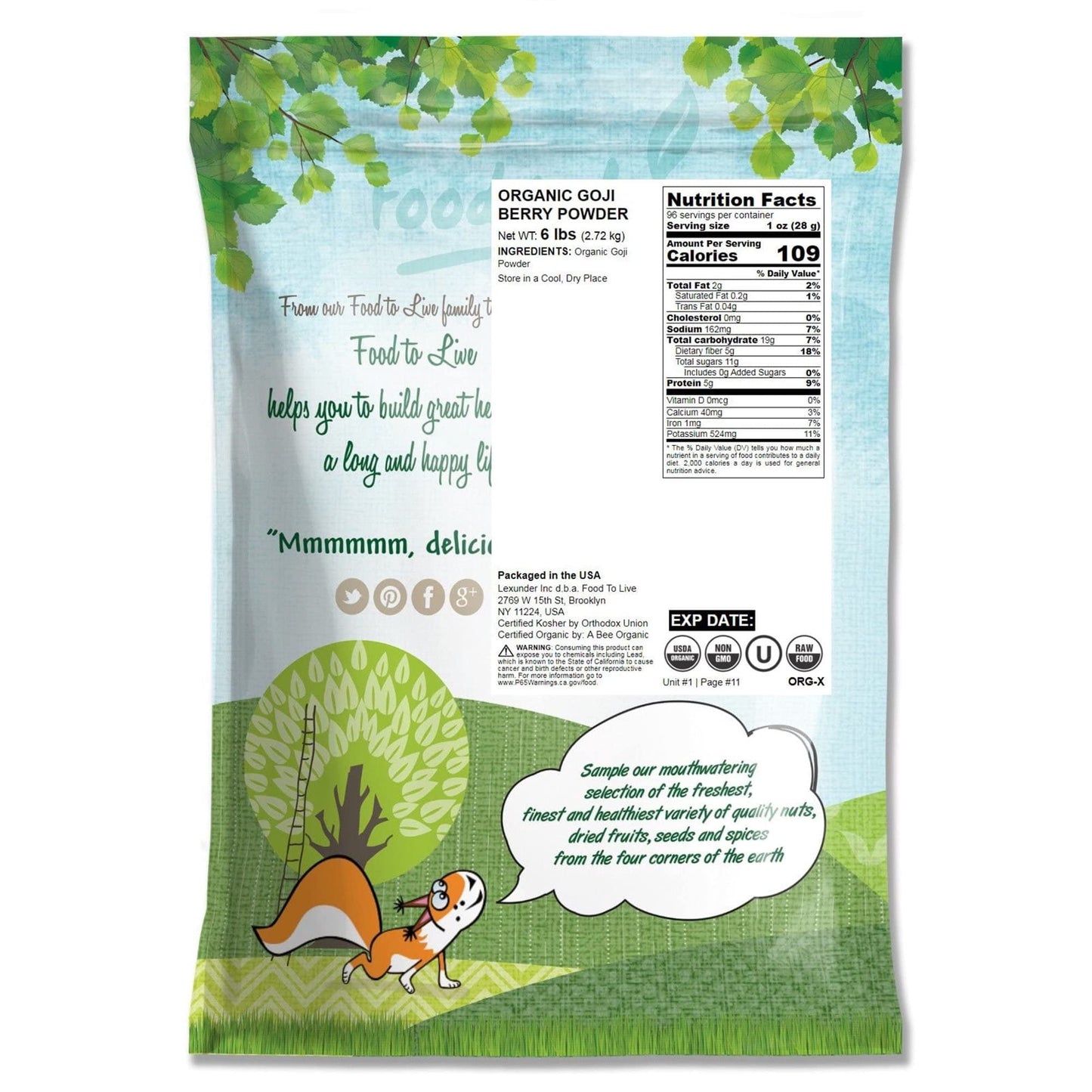 Food To Live Organic Goji Berry Powder, 6 Pounds - Non-Gmo, Kosher, Raw, Vegan, Bulk, Contains Maltodextrin