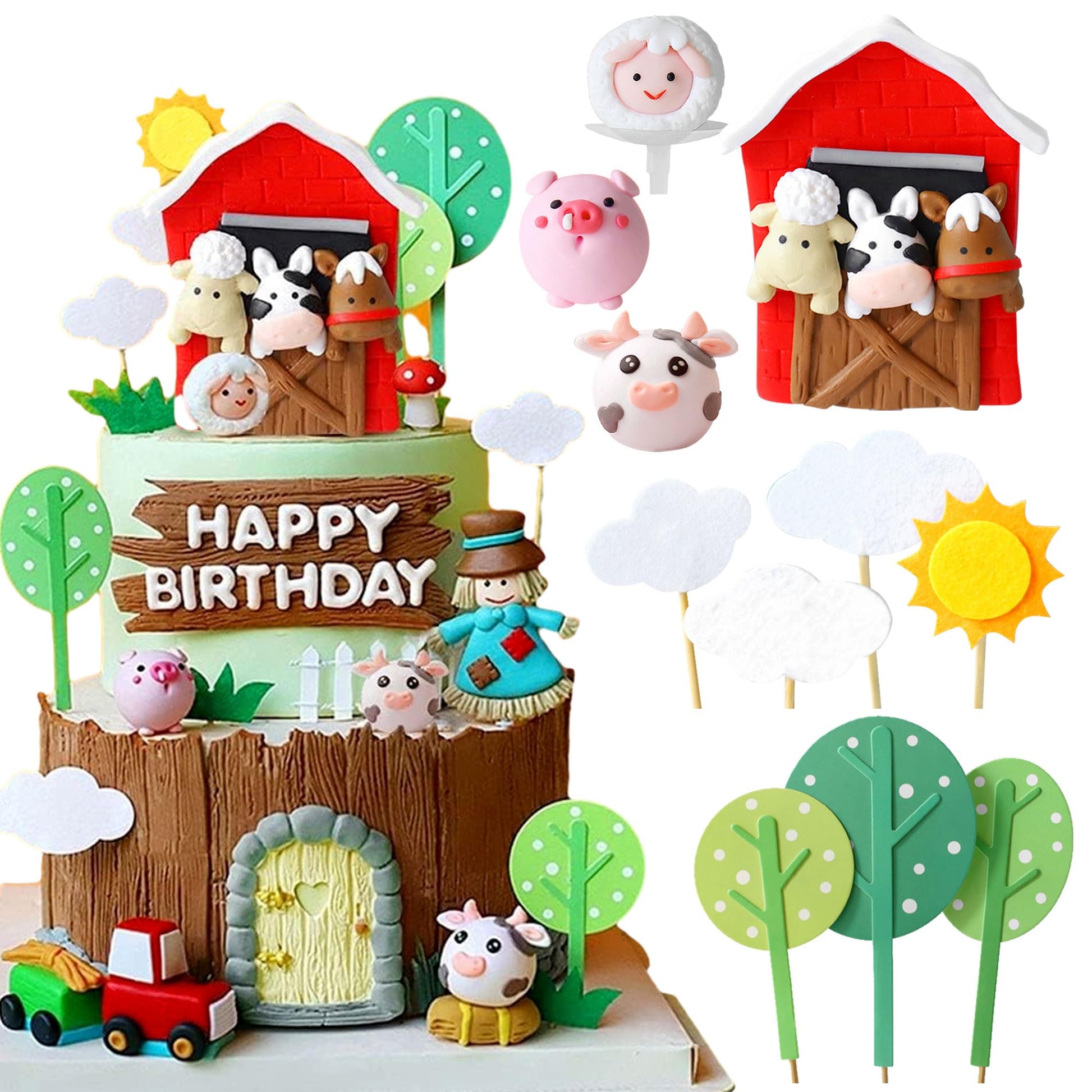 Jevenis Little Farm Animal Cake Decoration Sheep Cake Topper Farm Animal Birthday Cake Topper Cow Cake Decoration Pig Cake Toppe