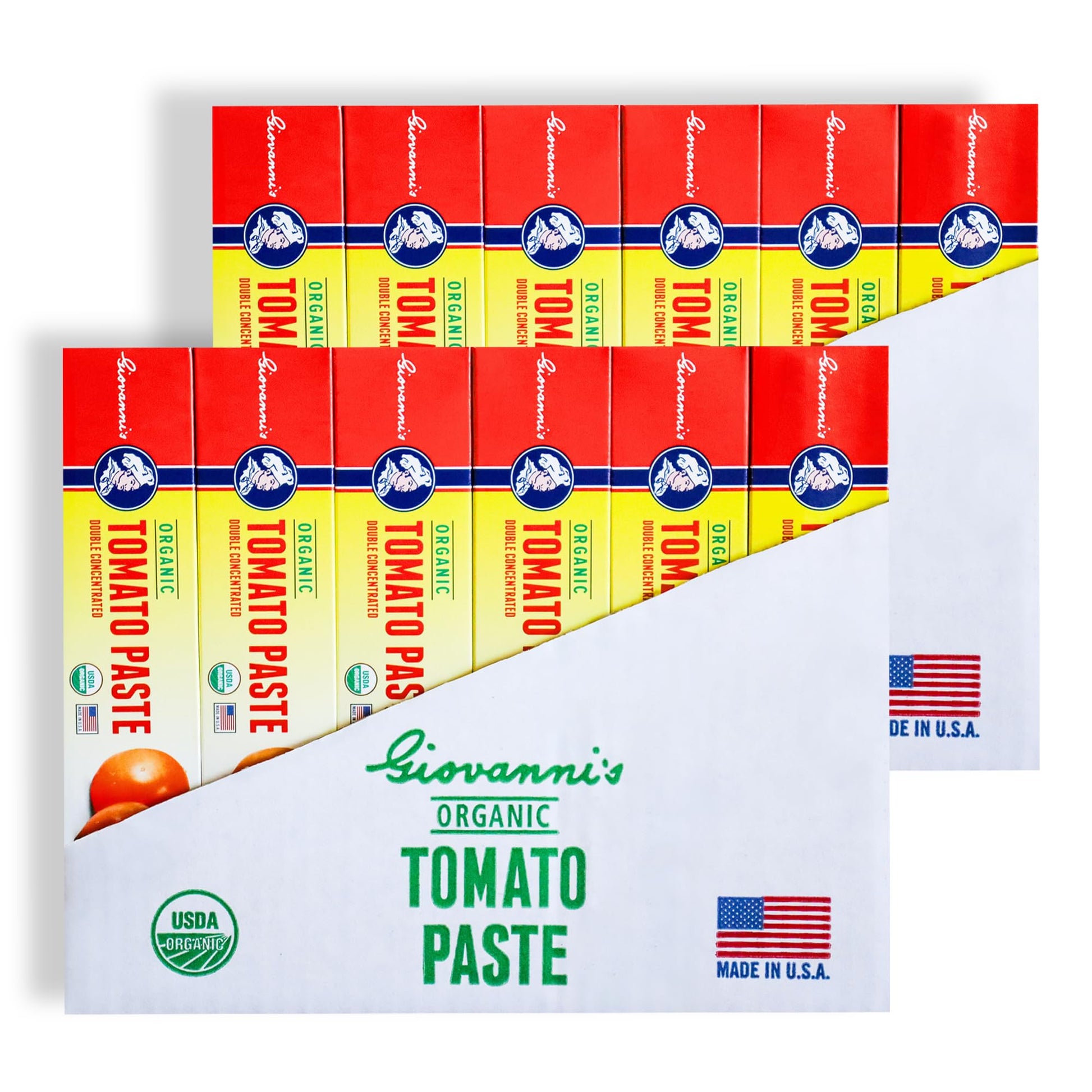 Giovannis Organic Double Concentrated Tomato Paste - 12-Pack Case (4.5 oz Tubes) | Made in the USA with San Joaquin Valley Vine-