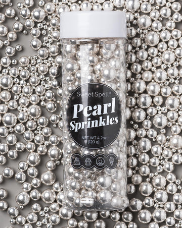 Sweet Spell Silver Pearl Sprinkles for Cake Decorating (120g/ 4.2oz) - Sugar Candy Ball Pearls for Cupcakes, Ice Cream Toppers, 