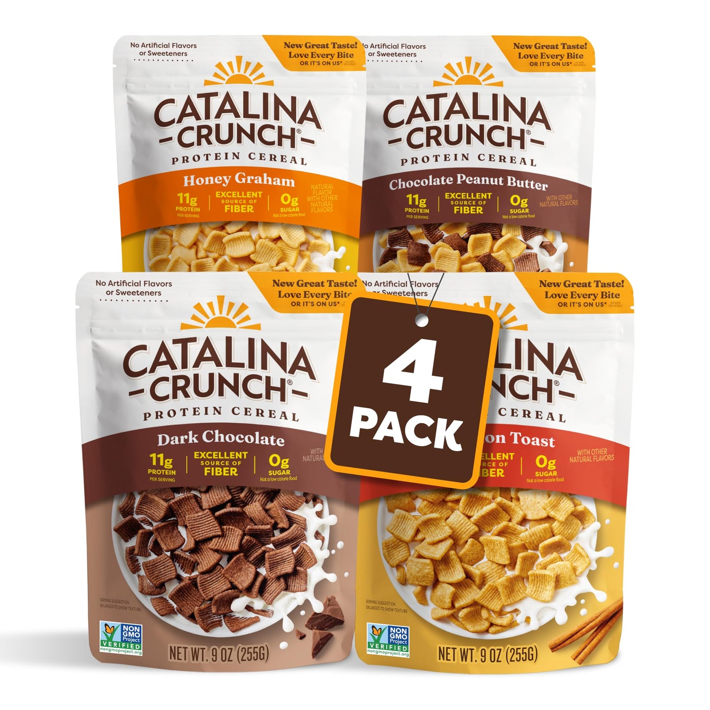 Catalina Crunch Protein Cereal | Sugar Free Breakfast Cereal with 11g of Protein | Gluten Free, Keto Friendly | Variety Pack 4 F