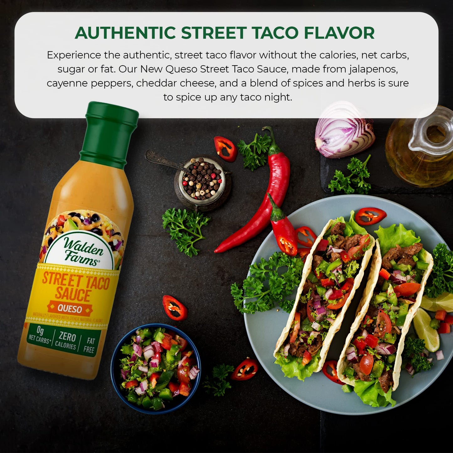 Walden Farms Street Taco Sauce Queso - Calorie-Free, Gluten-Free, Low Carb, Keto-Friendly, Sugar-Free, Creamy Queso Flavor, (12