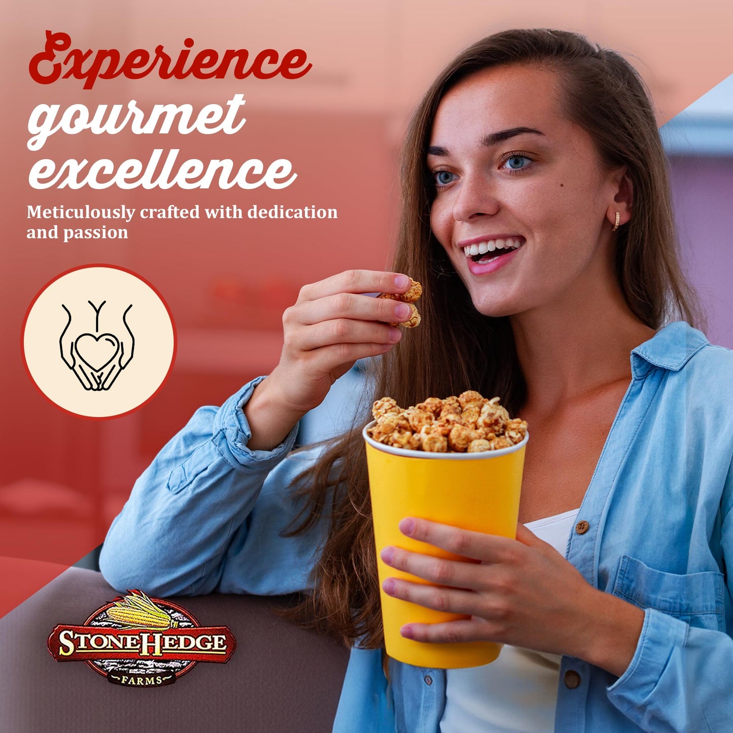 Stonehedge Farms Caramel Flavored Popcorn - 32 Oz Large Tub - Bulk Gourmet Deliciously Old Fashioned Popped Sweet Snacks - Made