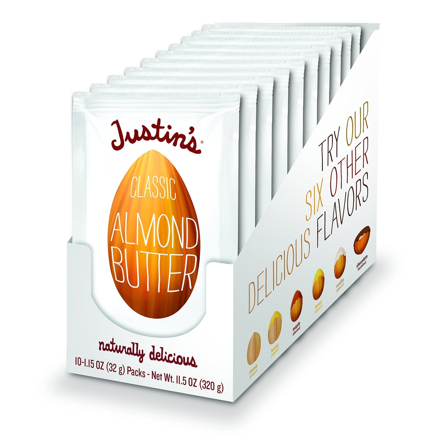 Justins Classic Almond Butter Squeeze Packs, Gluten-Free, 1.15 Ounce (Pack of 10)