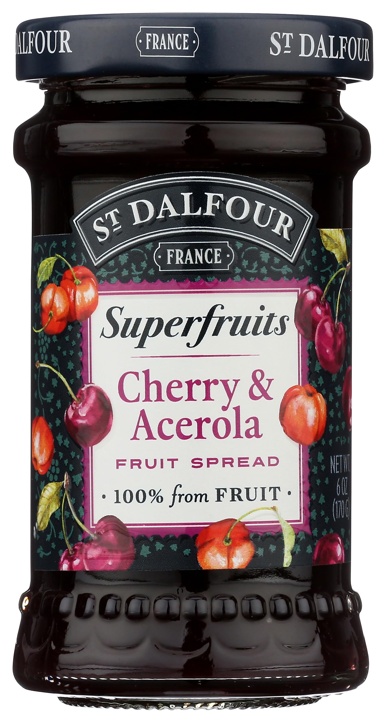 St. Dalfour Superfruits Cherry & Acerola Fruit Spread - 6 oz - 100% from Fruit, Gluten-Free, No Artificial Ingredients, Non-GMO,