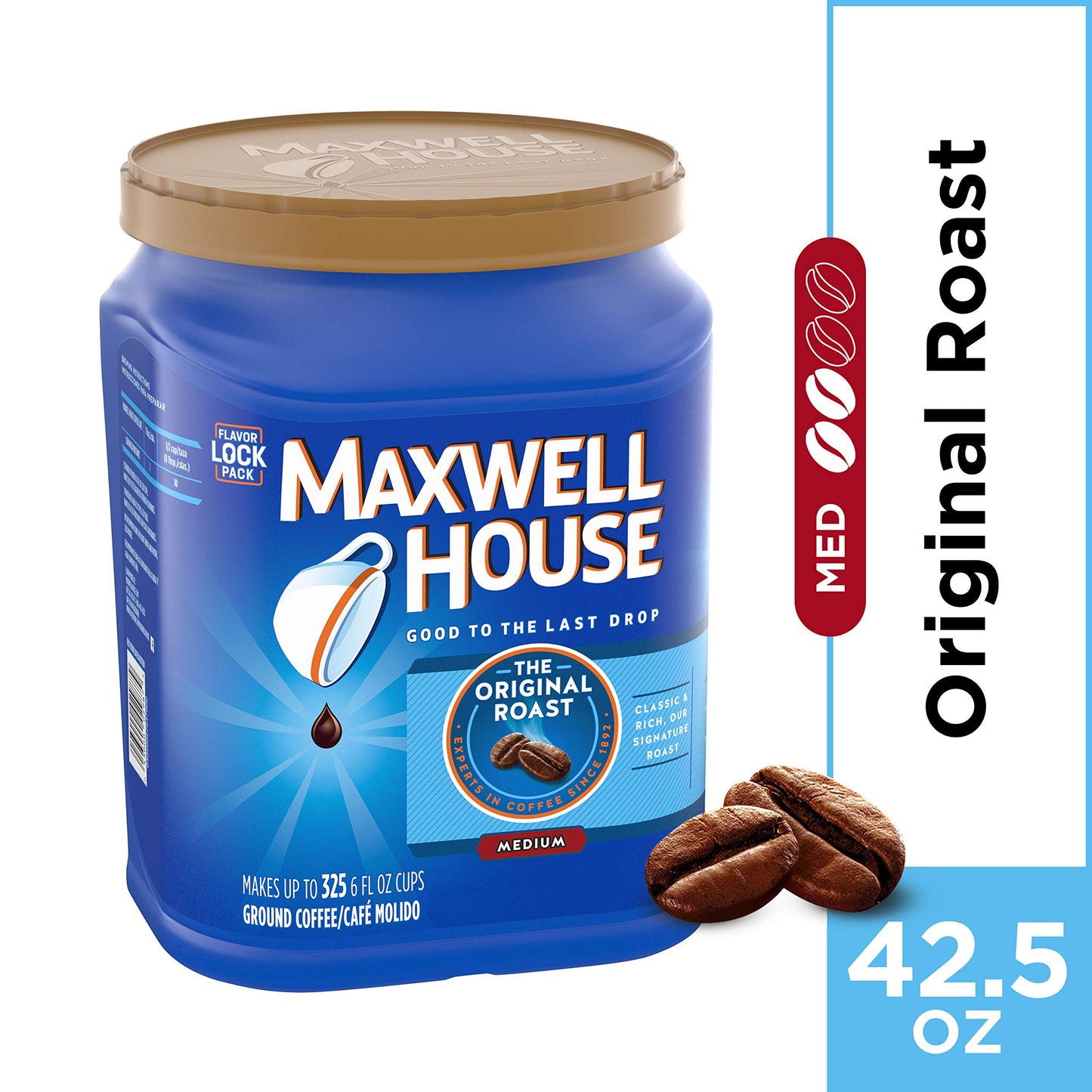 Maxwell House Original Medium Roast Ground Coffee, 42.5 oz Canister, Multicolor, Rich Flavor for Perfect Brews