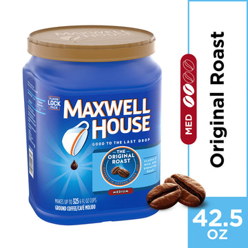 Maxwell House Original Medium Roast Ground Coffee, 42.5 oz Canister, Multicolor, Rich Flavor for Perfect Brews