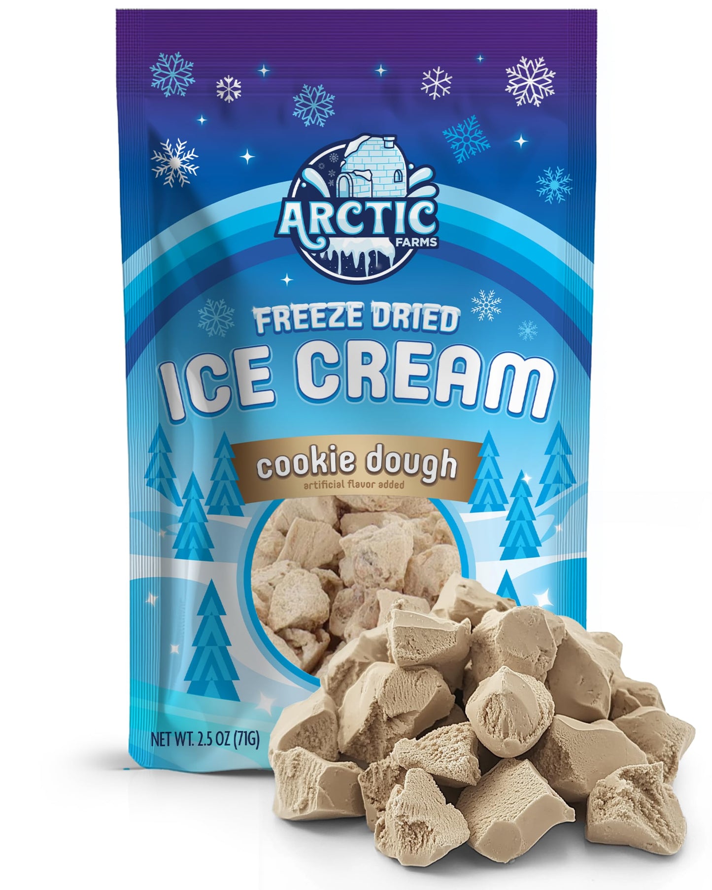 Arctic Farms Freeze Dried Ice Cream Bits Bagged and Boxed - Does Not Melt (Cookie Dough, 2.5oz)