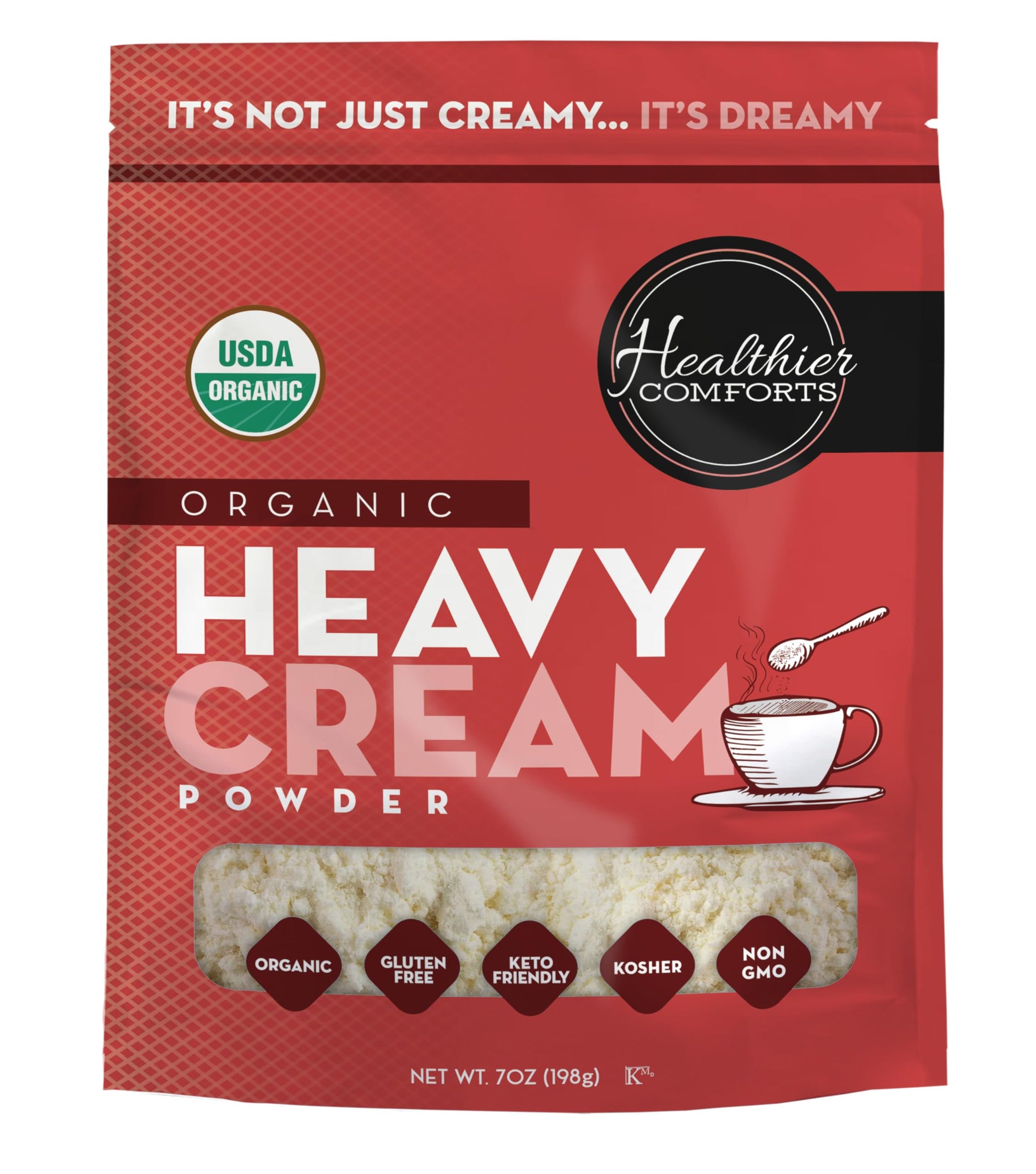 Healthier Comforts Organic Heavy Cream Powder (72% Butterfat) | Certified USDA Organic  Kosher | Gluten Free  Non-GMO  Keto Friendly  Free of s &  s (rBGH or rBST) | Made in USA (7 ounce)