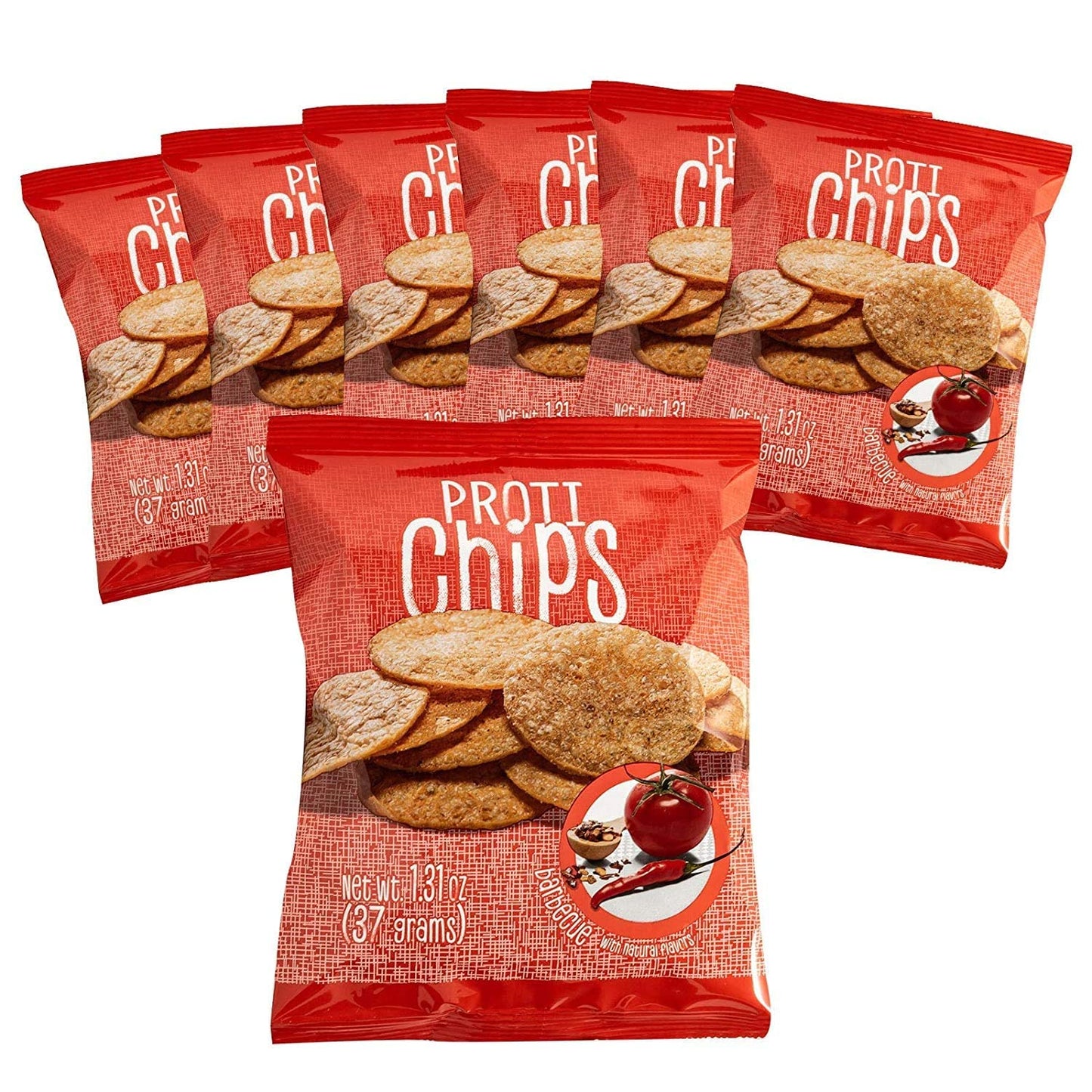 ProtiFit Proti Chips - High Protein, High Fiber, Low Calorie, Low Carb, Gluten Free, BBQ Flavor, 7 Bag Pack