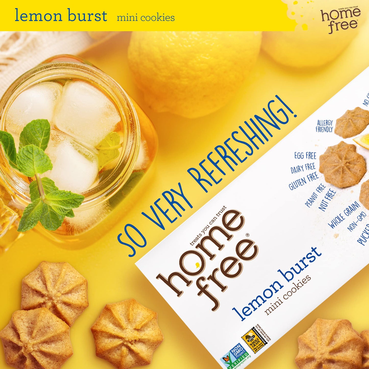 Homefree Mini Lemon Burst Cookies, Gluten Free, Nut Free, Vegan, School Safe and Allergy Friendly Snacks, 5 Oz Box (Pack of 1),