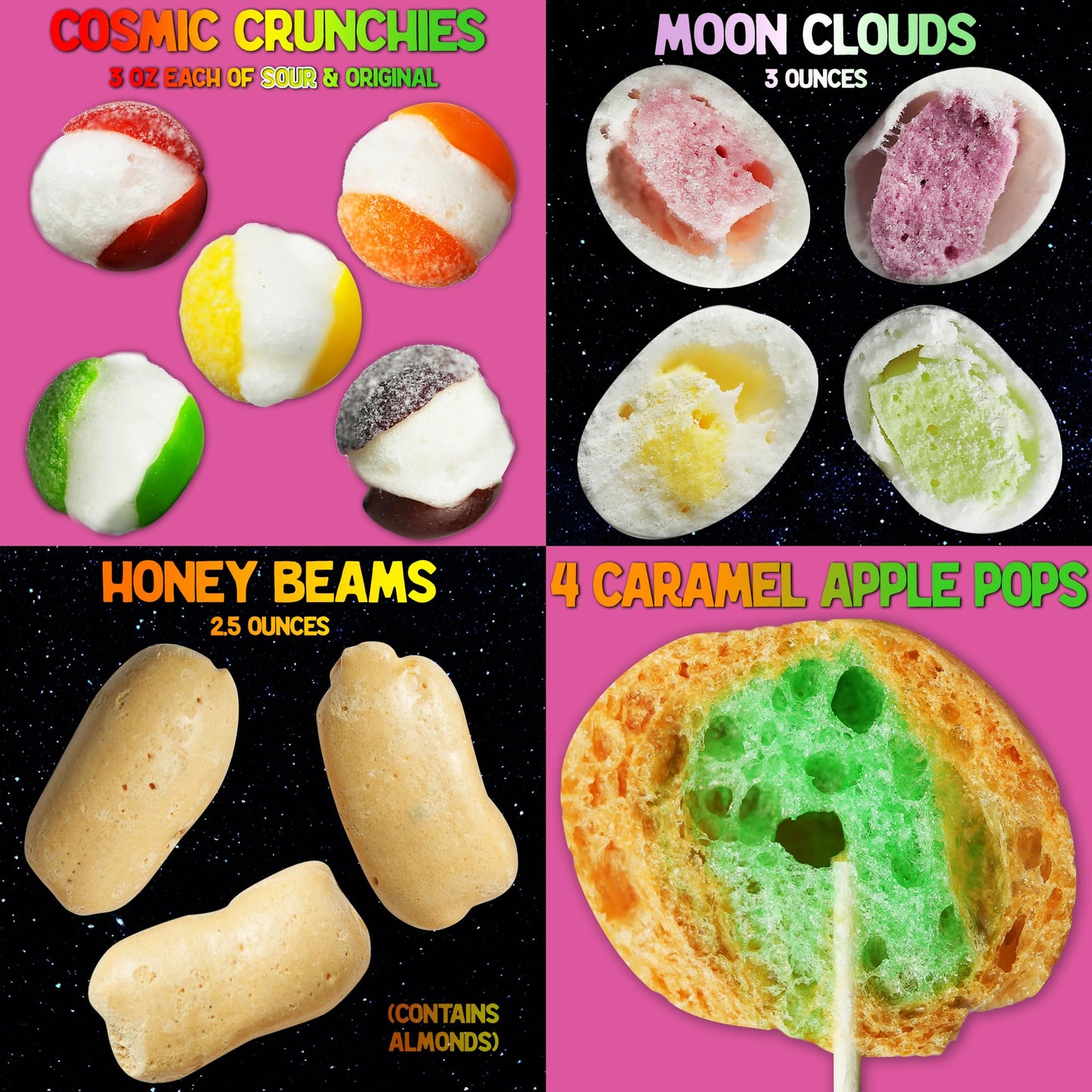 Space Age Snacks UFO Pack - 9 Premium Freeze Dried Candies - Cosmic Crunchies, Moon Clouds, Space Sharks, Alien Tongues, Lemon Stars