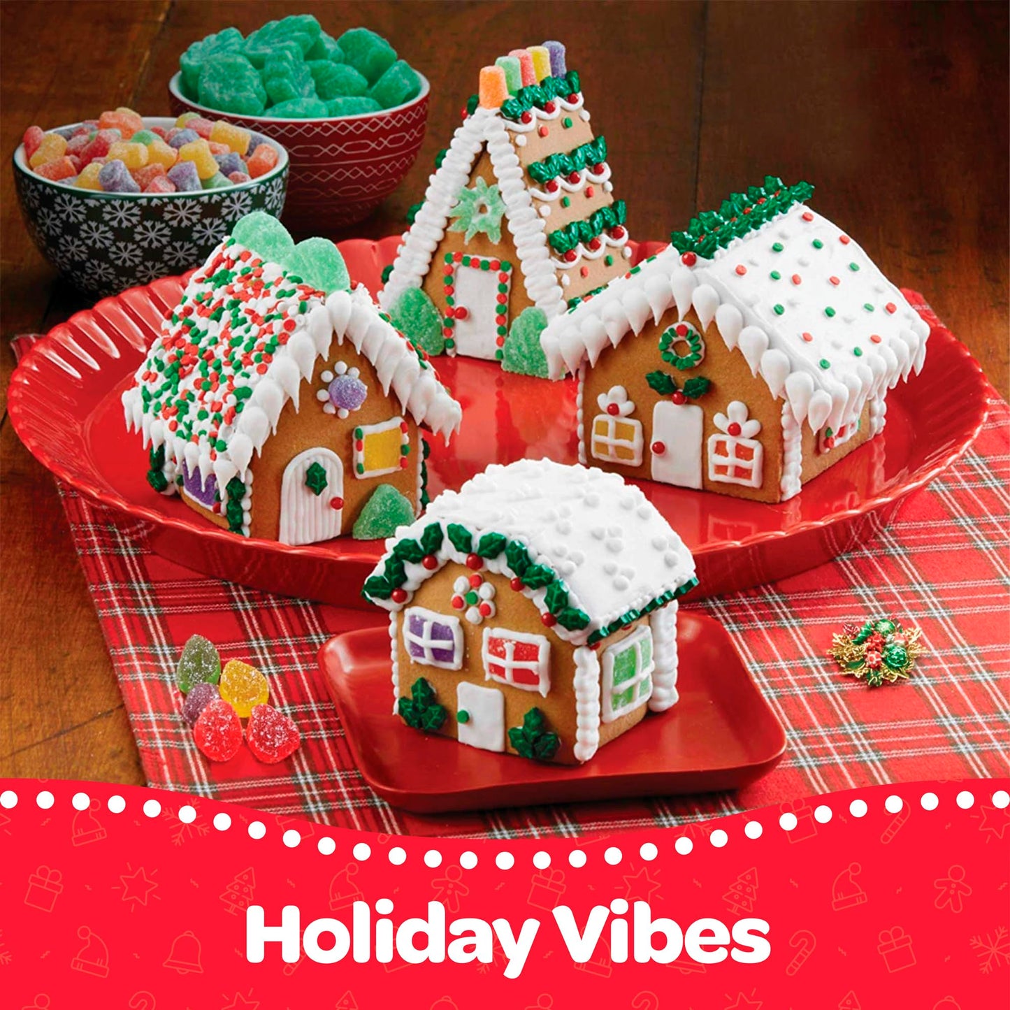 Gingerbread House kit [Set of 4] Mini Village Gingerbread Decorating House Kit Fun Holiday Activity for Kids, Ease Crafted Groov