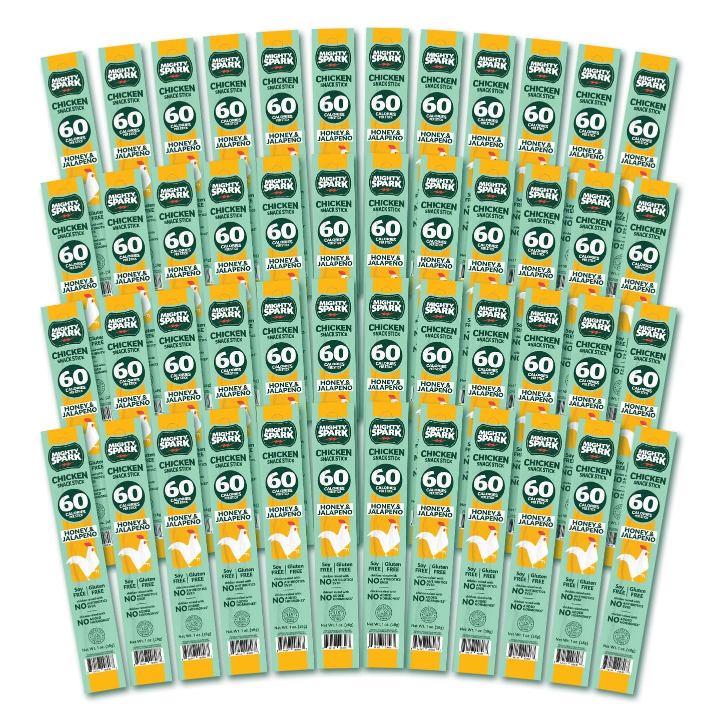Mighty Spark Chicken Snack Sticks - Honey and Jalapeno - 6g of Protein, No Antibiotics Ever, No Hormones Added, Gluten Free, Soy