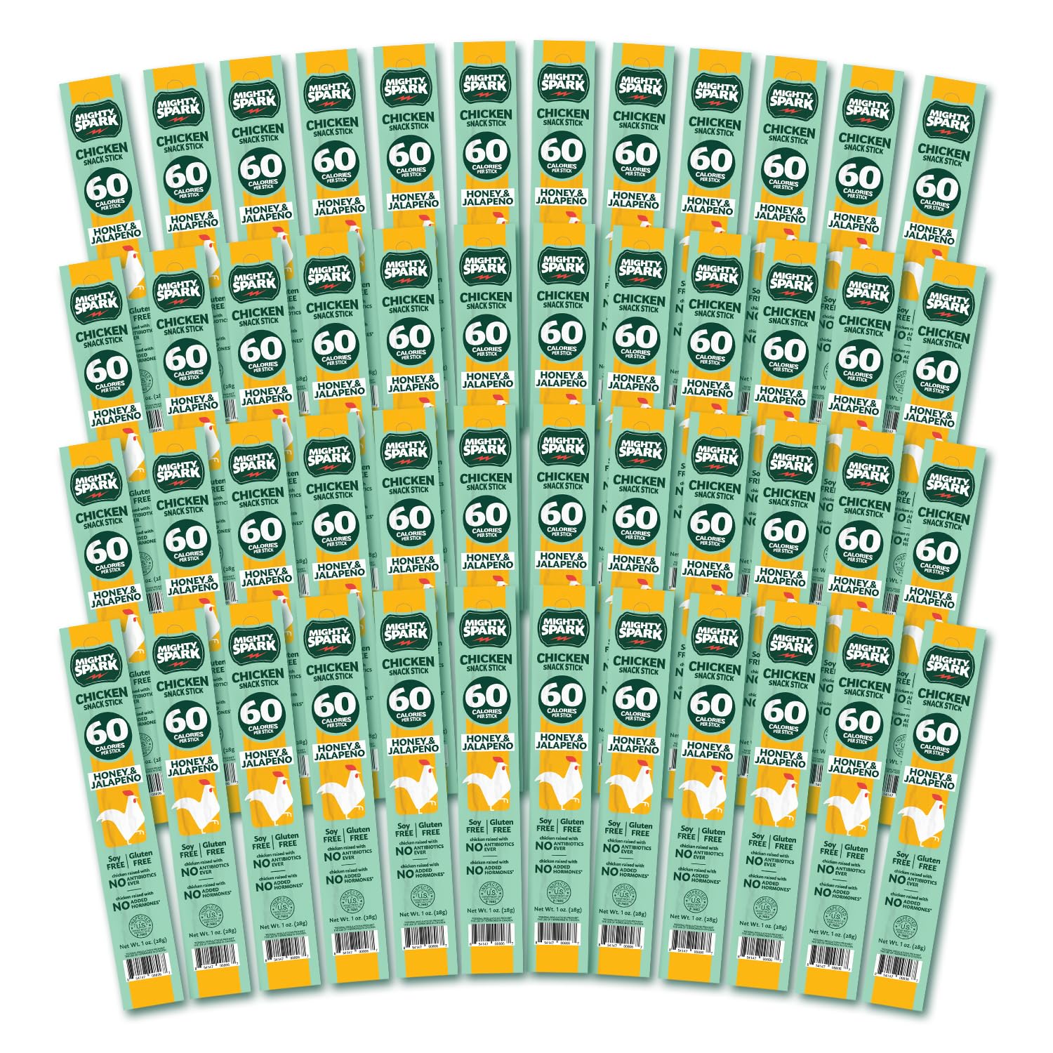 Mighty Spark Chicken Snack Sticks - Honey and Jalapeno - 6g of Protein, No Antibiotics Ever, No Hormones Added, Gluten Free, Soy